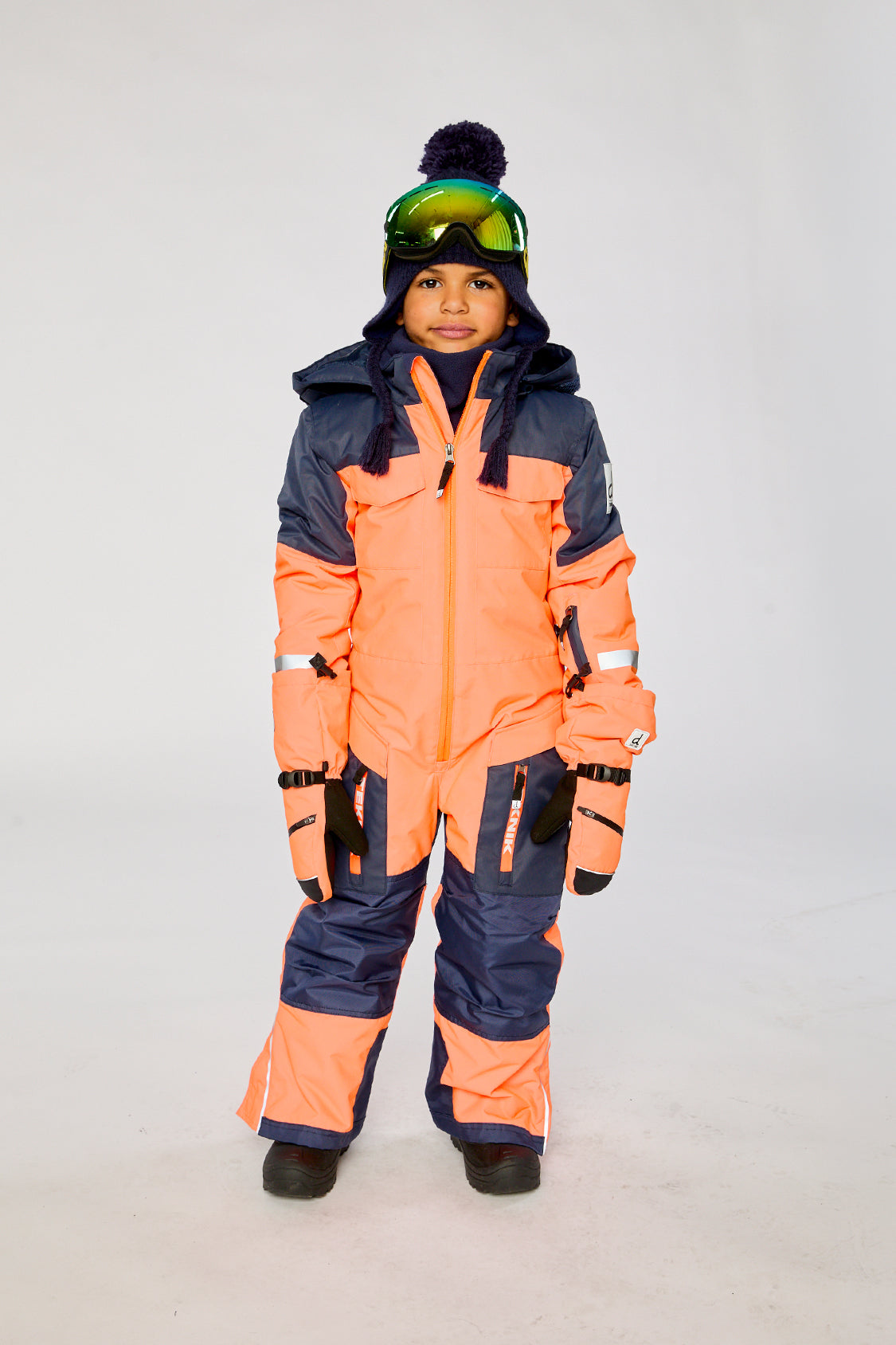 Kids One Piece Teknik Snowsuit Bright Orange And Blue-1