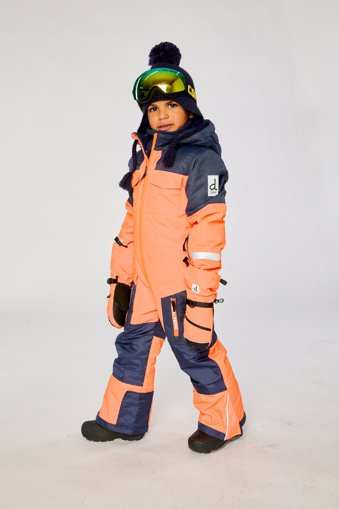 Kids One Piece Teknik Snowsuit Bright Orange And Blue-2