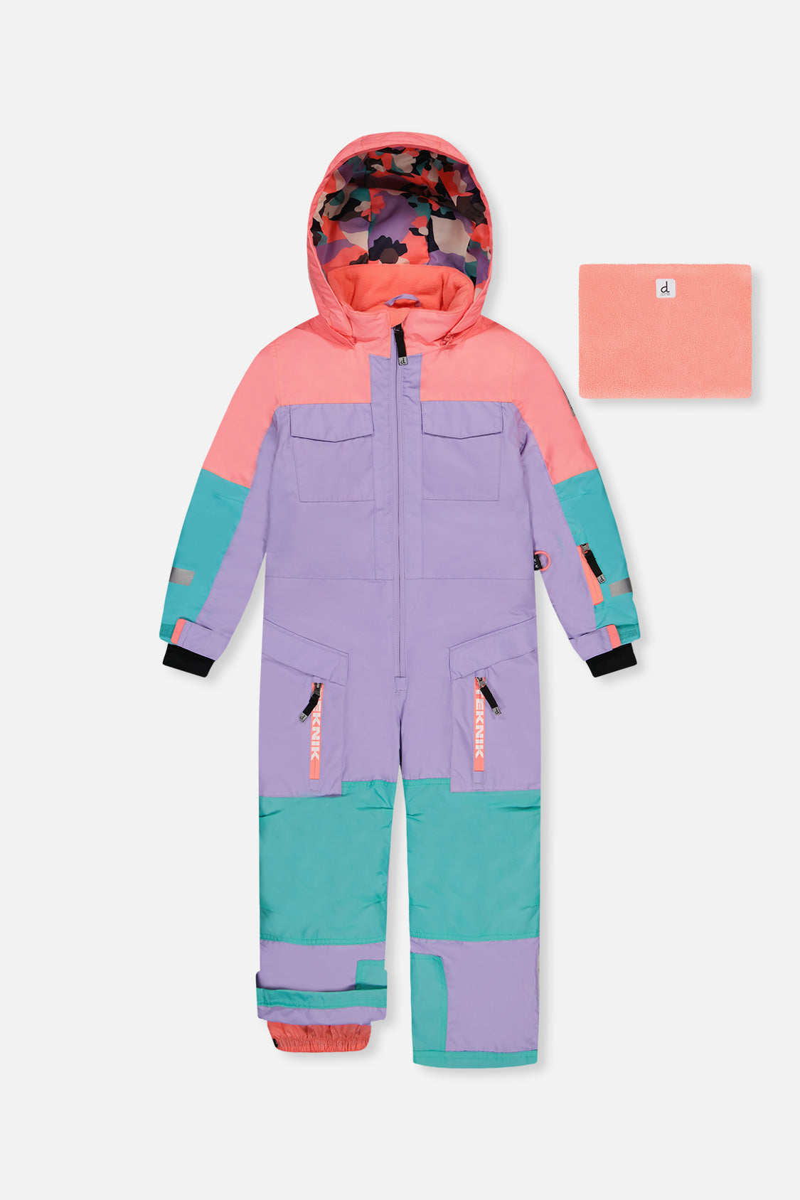 Kids One Piece Teknik Snowsuit Lavender Turquoise And Orange-0