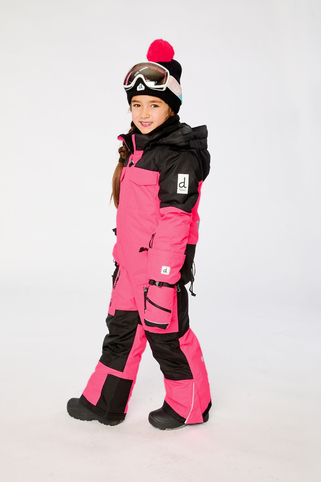 Kids One Piece Teknik Snowsuit Bright Pink-3