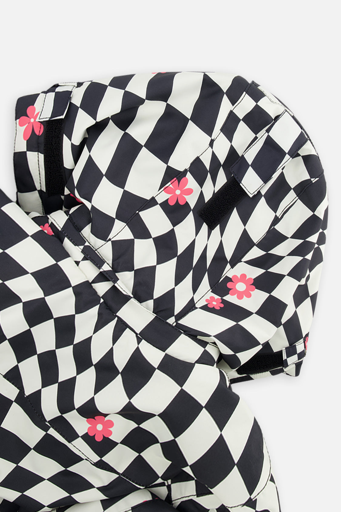 Close-up of the checkered TEKNIK jacket hood