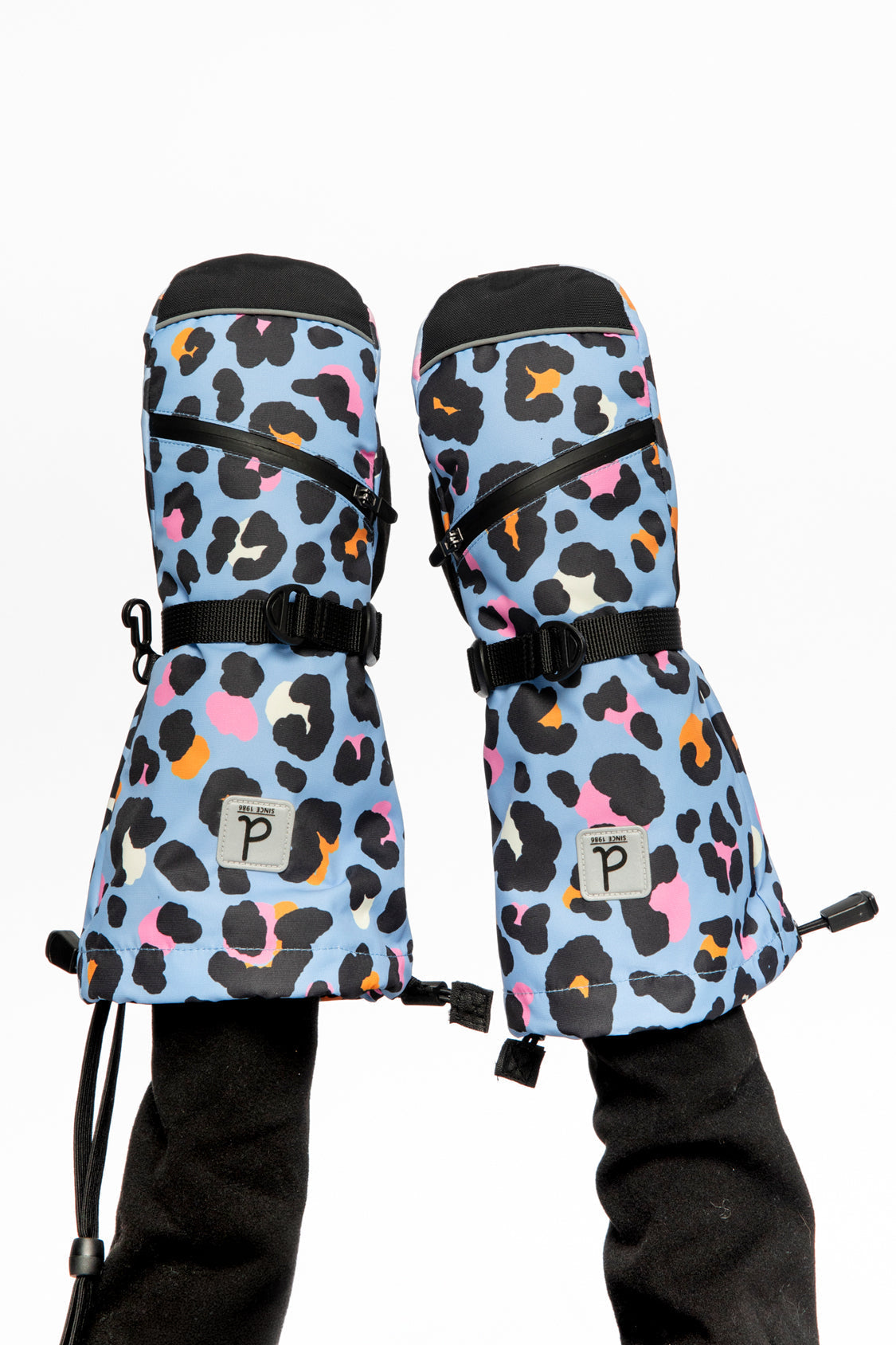 Teknik Winter Mittens Blue Leopard Print-1