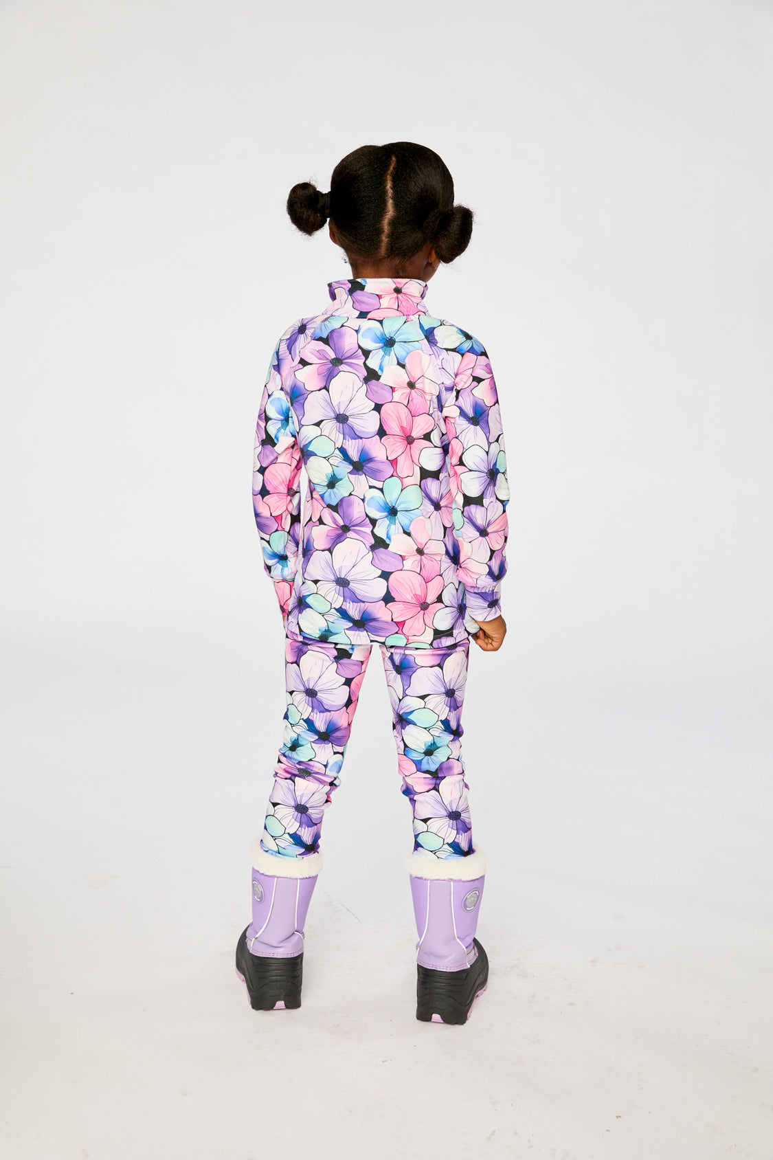 Deux par Deux Two Piece Thermal Underwear Purple Floral Print