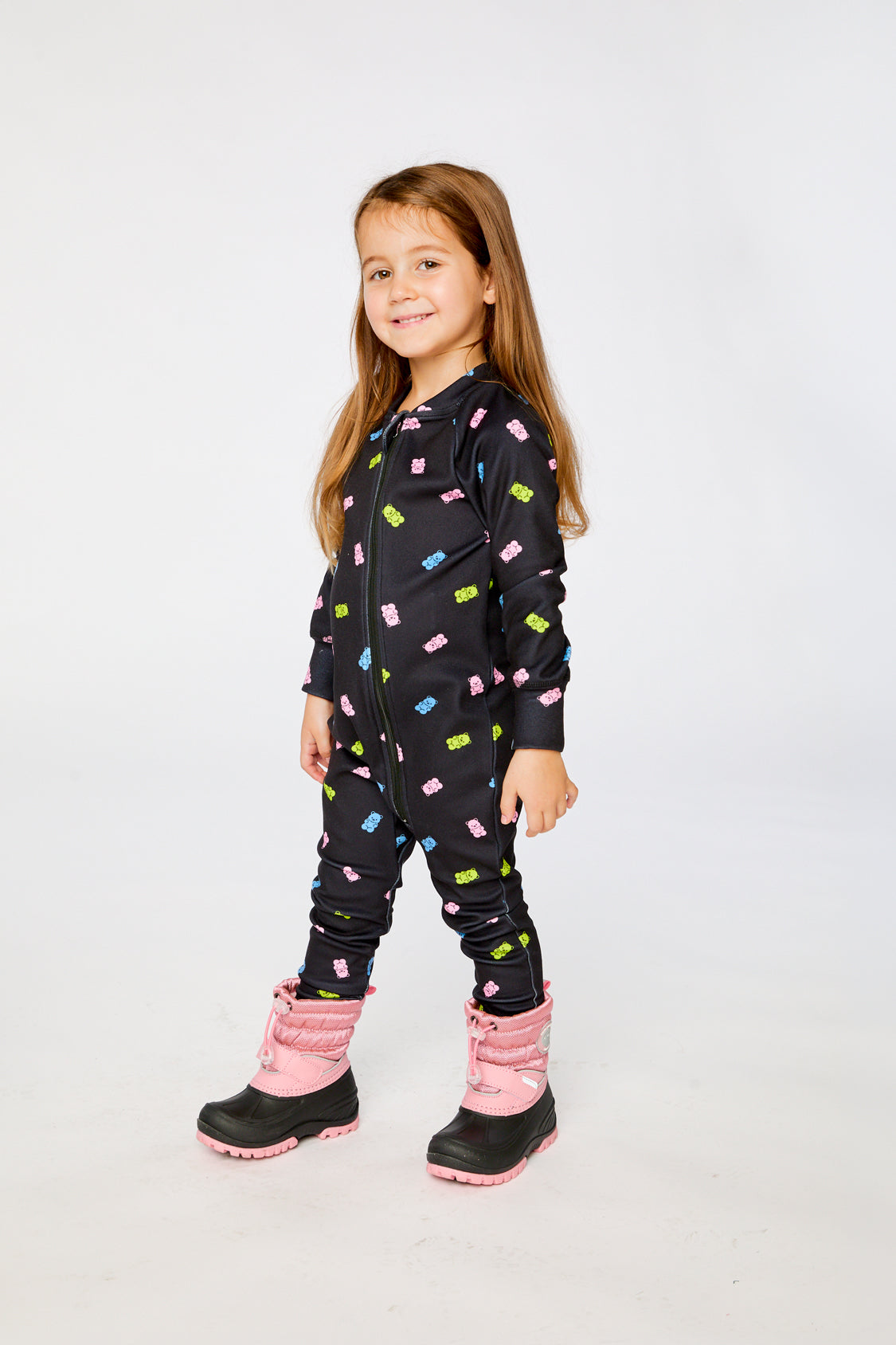 One Piece Thermal Underwear Black Printed Gummy Bears-2
