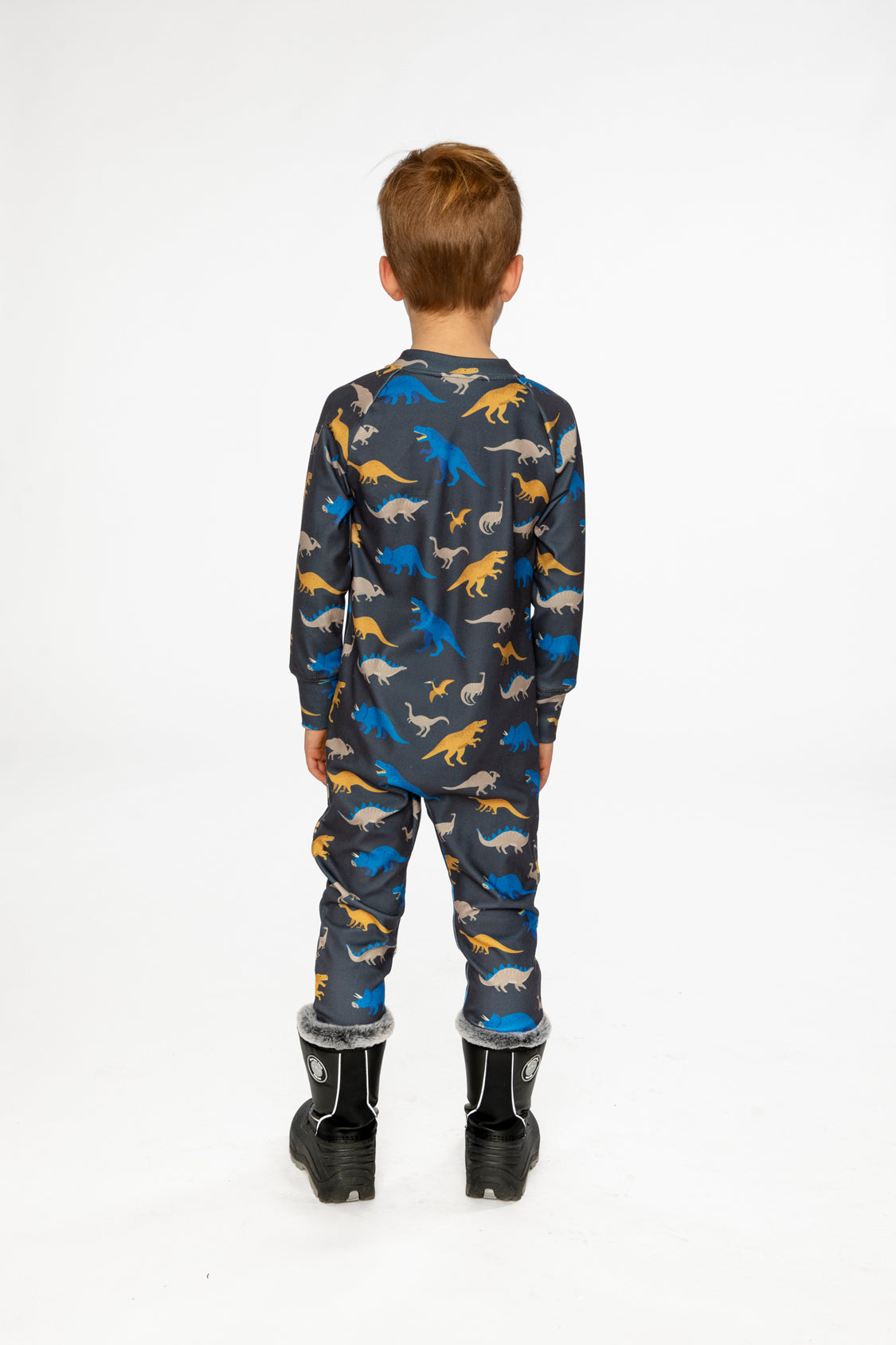 One Piece Thermal Underwear Grey And Blue Dinosaur Print-3