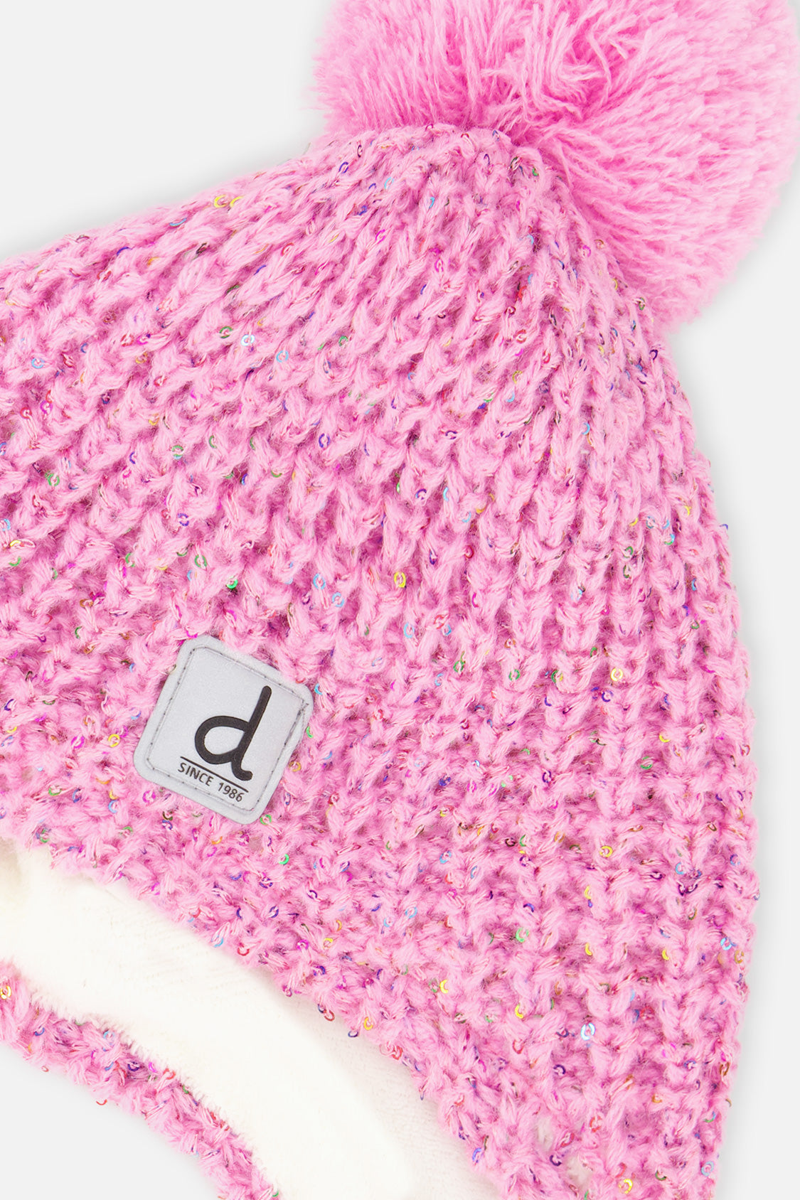 Winter Peruvian Knit Hat With Pompom Pink Multicolored Details-3