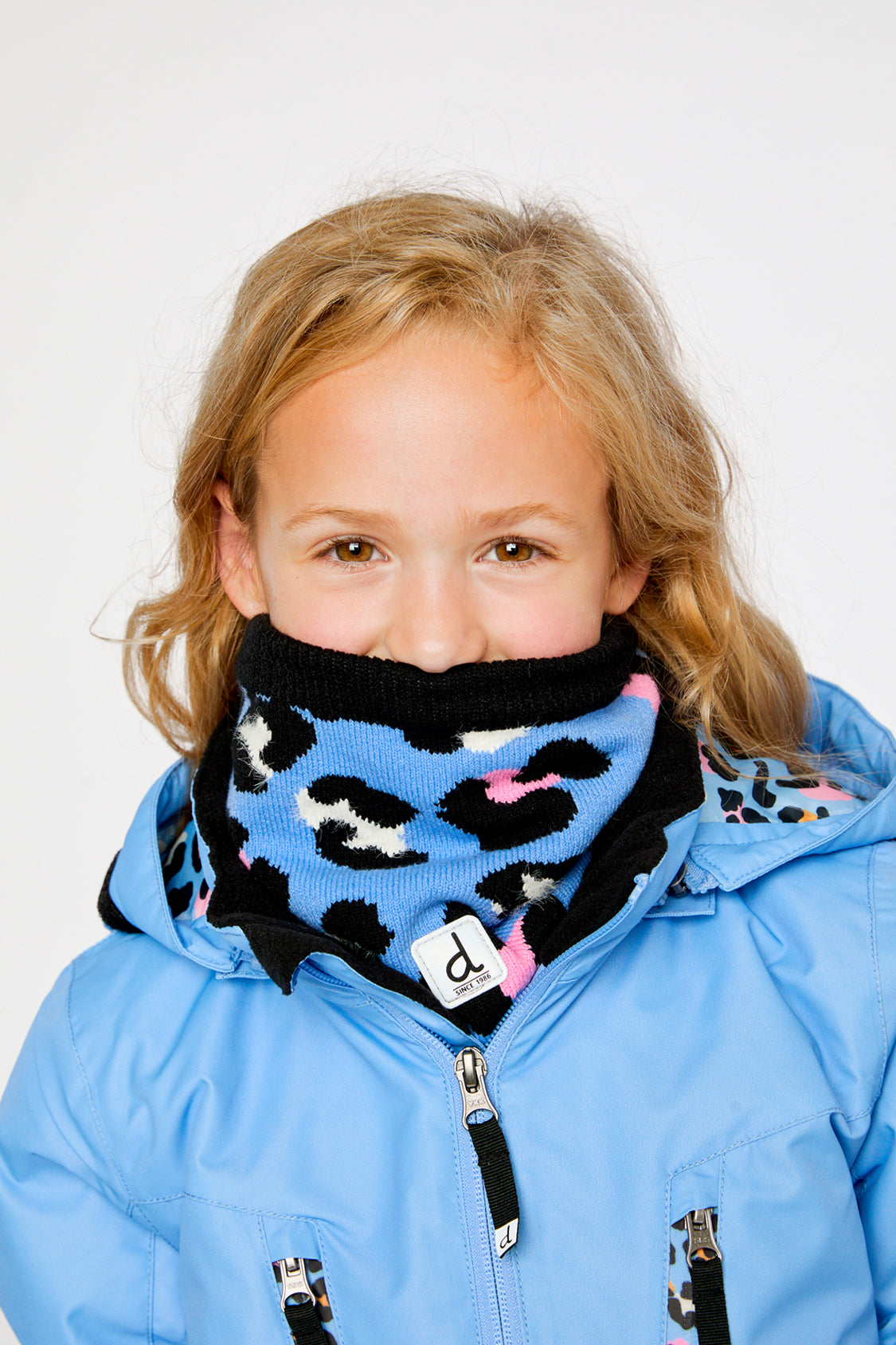Winter Knit Neckwarmer Blue Leopard Print-1