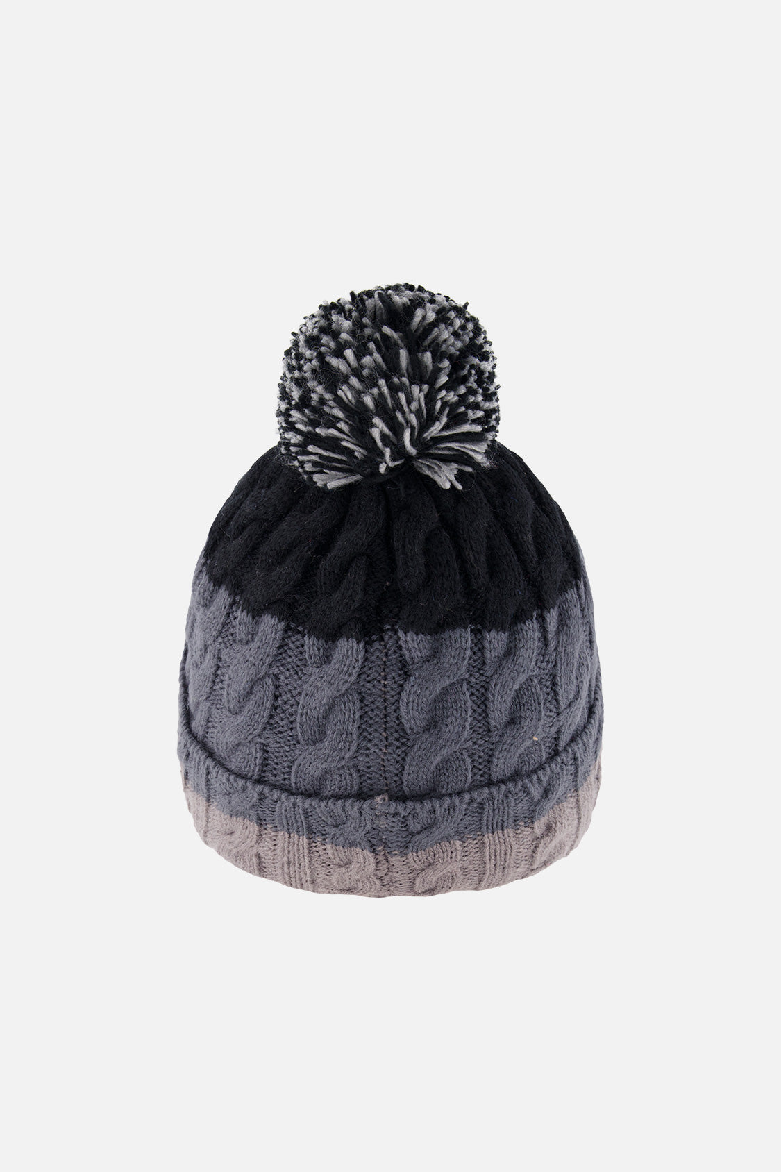Winter Knit Hat With Pompom Black And Grey-2