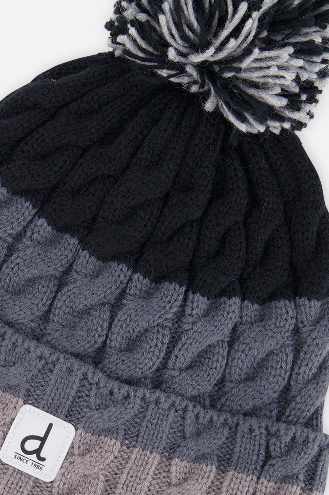 Winter Knit Hat With Pompom Black And Grey-3