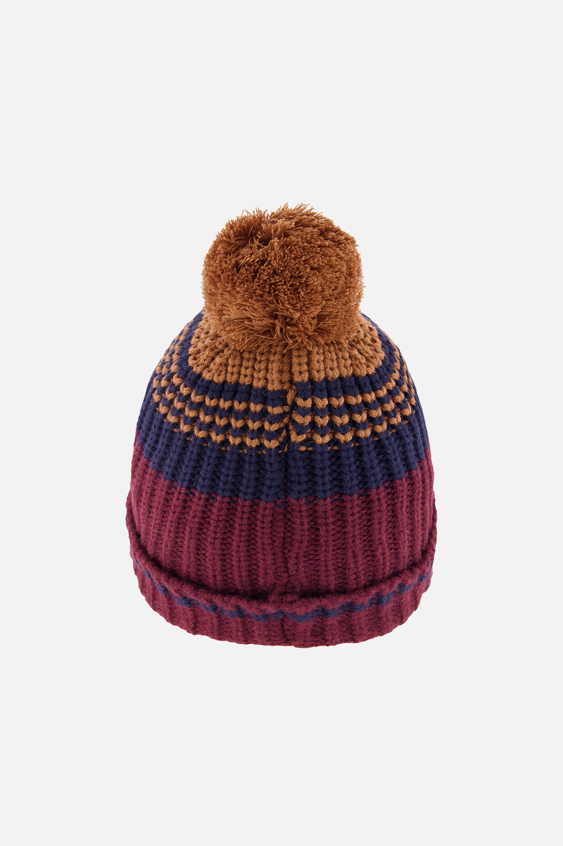 Winter Knit Hat With Pompom Burgundy And Brown-2