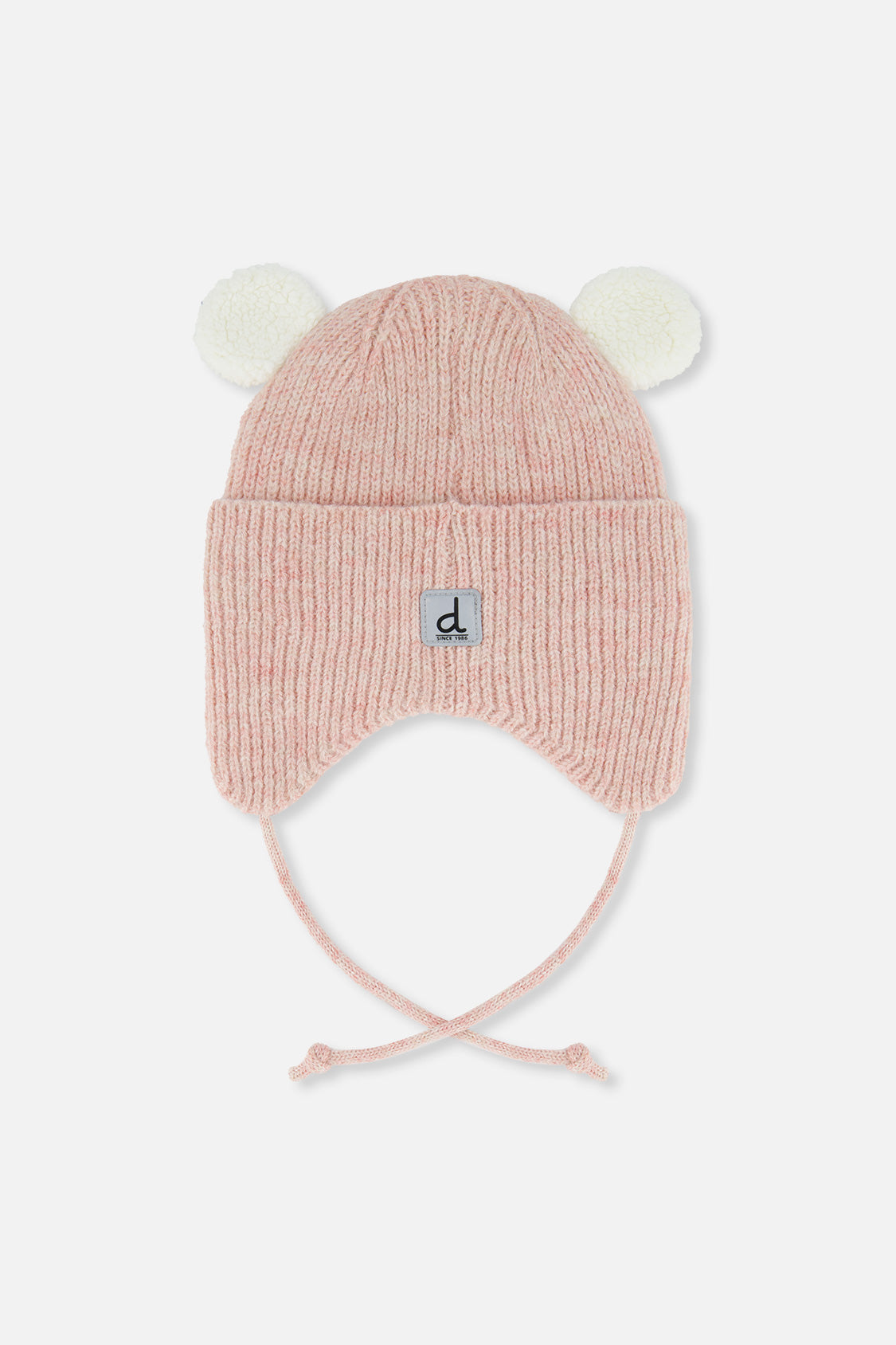 Baby Winter Knit Hat With Ear Flaps And Ears Pale Dusty Pink-2