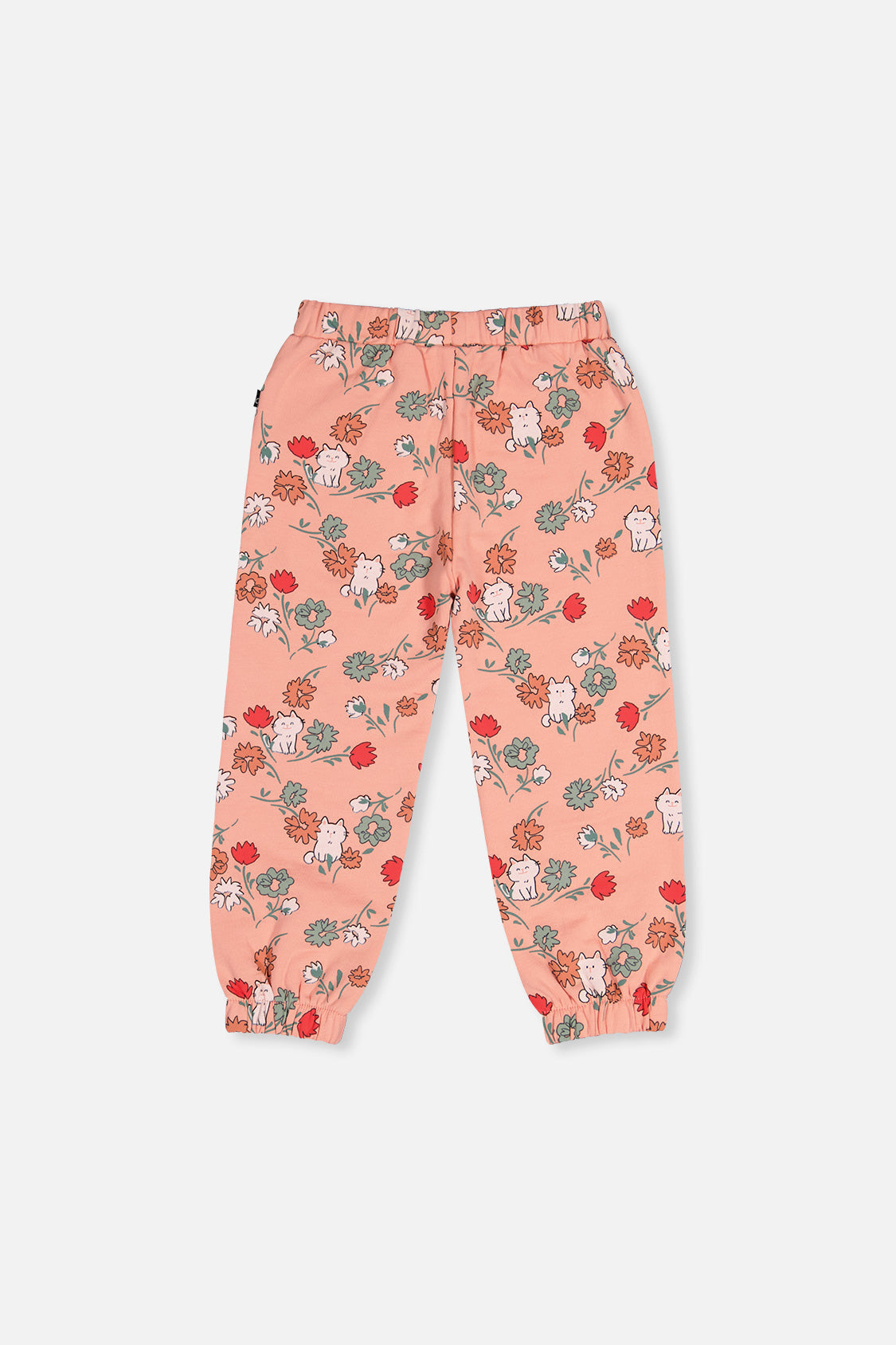 French Terry Sweatpants Pink Cat Print-0