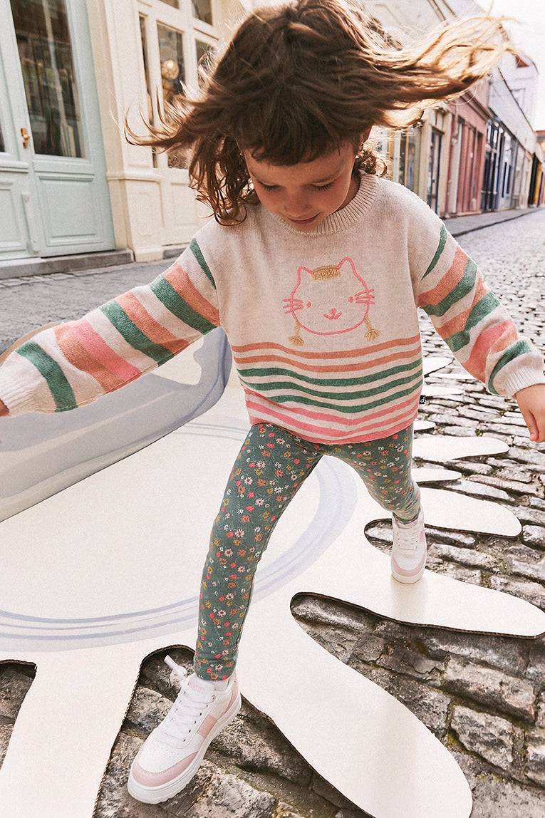 Organic Cotton Leggings Green Floral Print-1