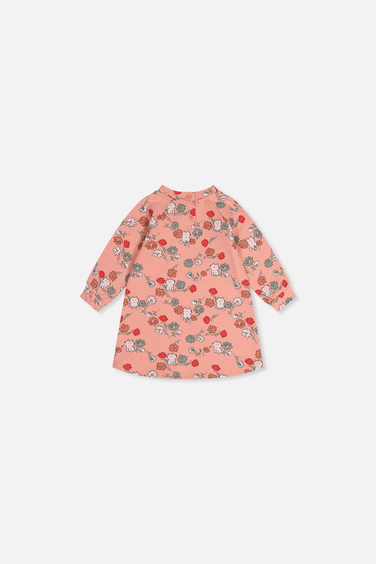 Baby French Terry Dress Pink Cat Print-1