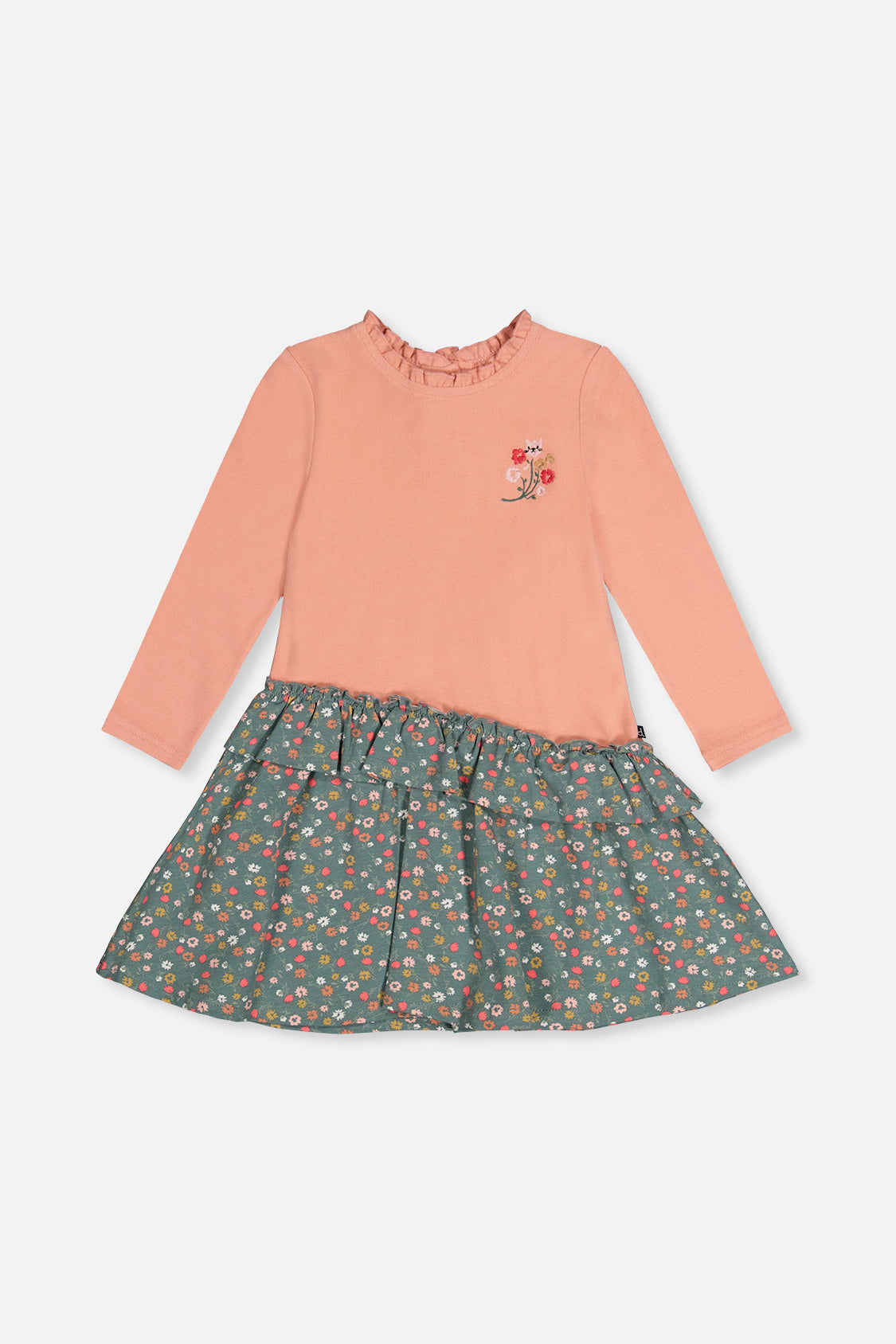 Bi-Material Dress Pale Pink And Green Floral Print-0