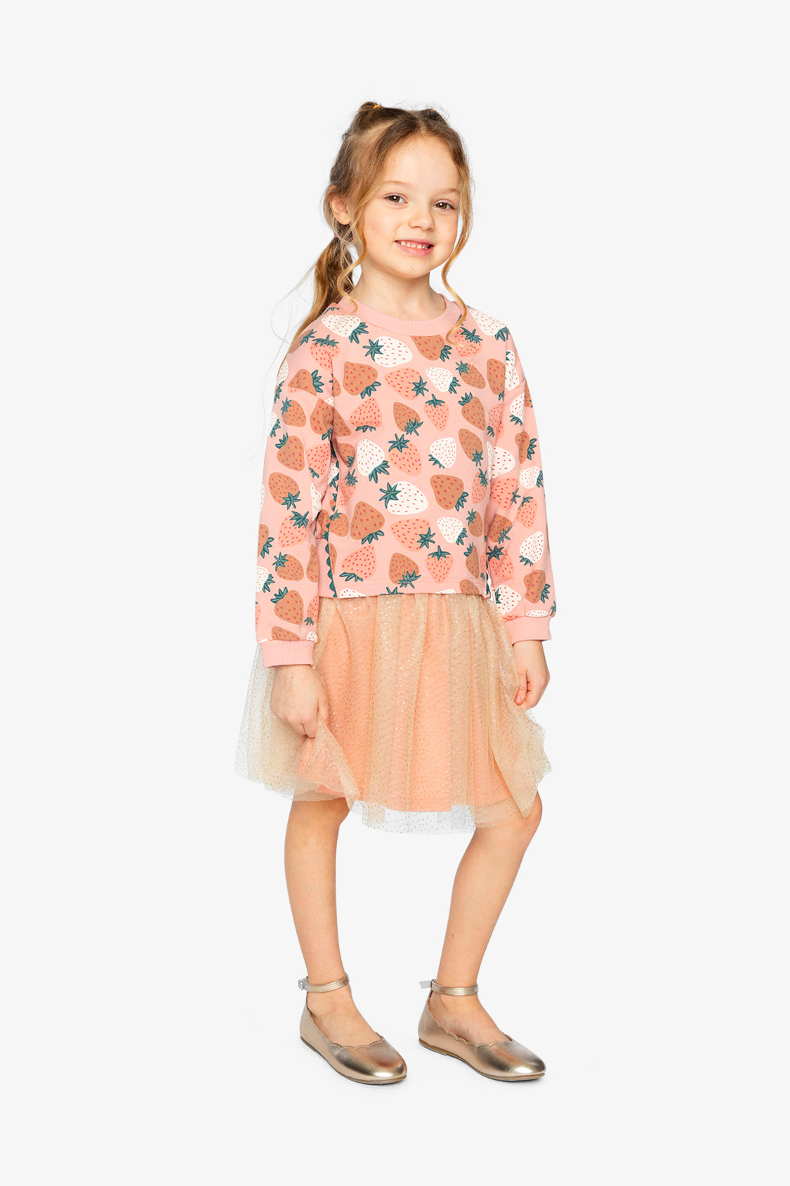 Bi-Material Dress Pink Strawberry Print-1