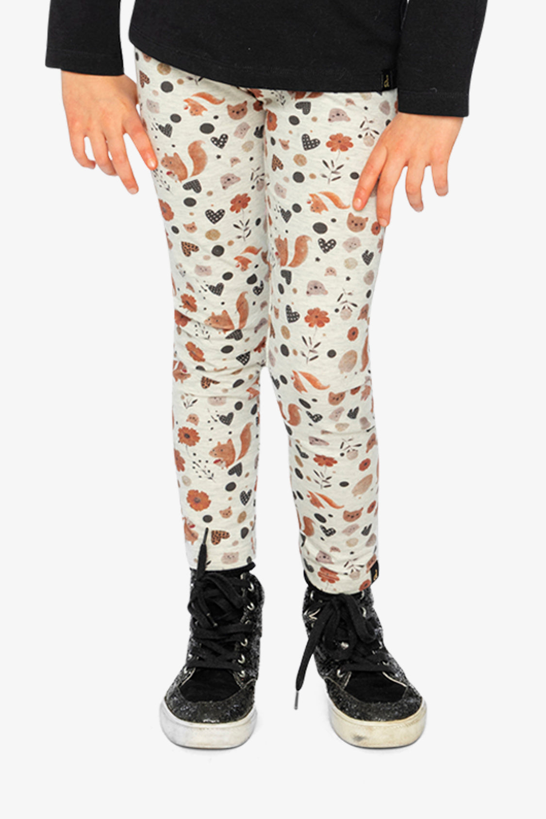 Organic Cotton Leggings Beige With Squirrel Print-1
