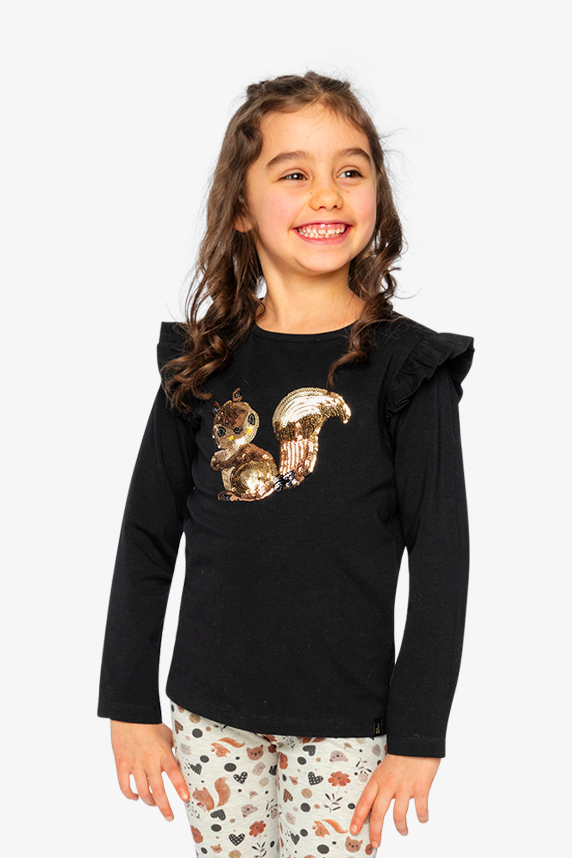 Long Sleeve Organic Cotton Squirrel T-Shirt Black And Brown-1