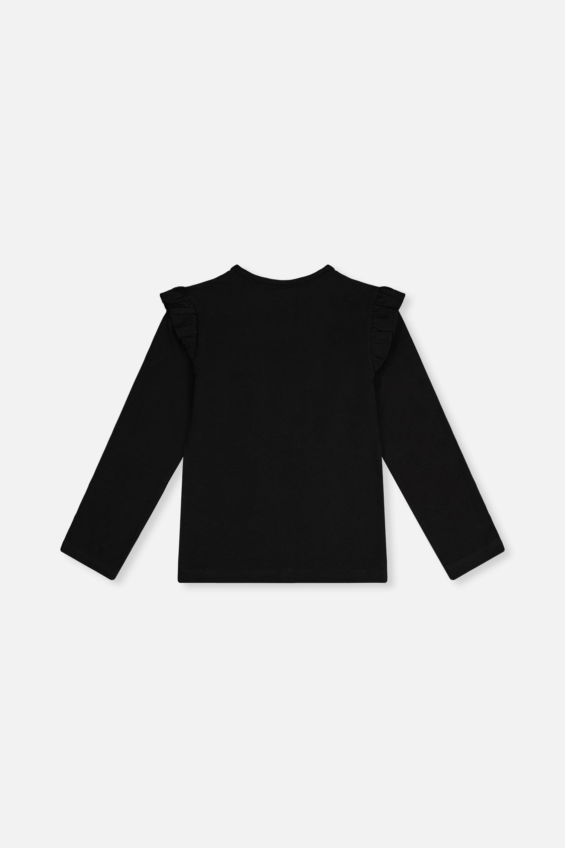 Deux par Deux girls long sleeve tee in black and brown with sequin squirrel, back view