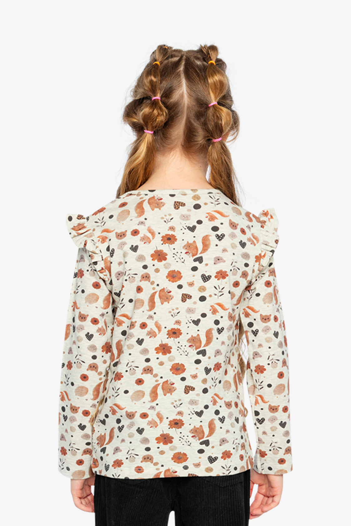Long Sleeve Organic Cotton T-Shirt Beige With Squirrel Print-3