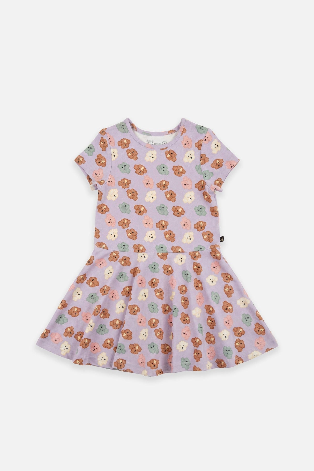 Short Sleeve Jersey Dress Purple Poodle Print-0