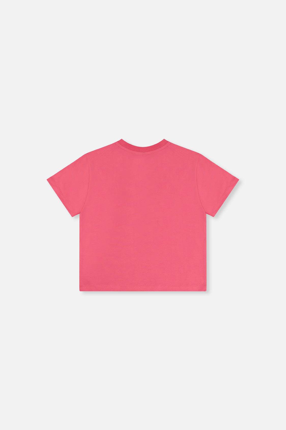 Pink short sleeve top laid flat, back view