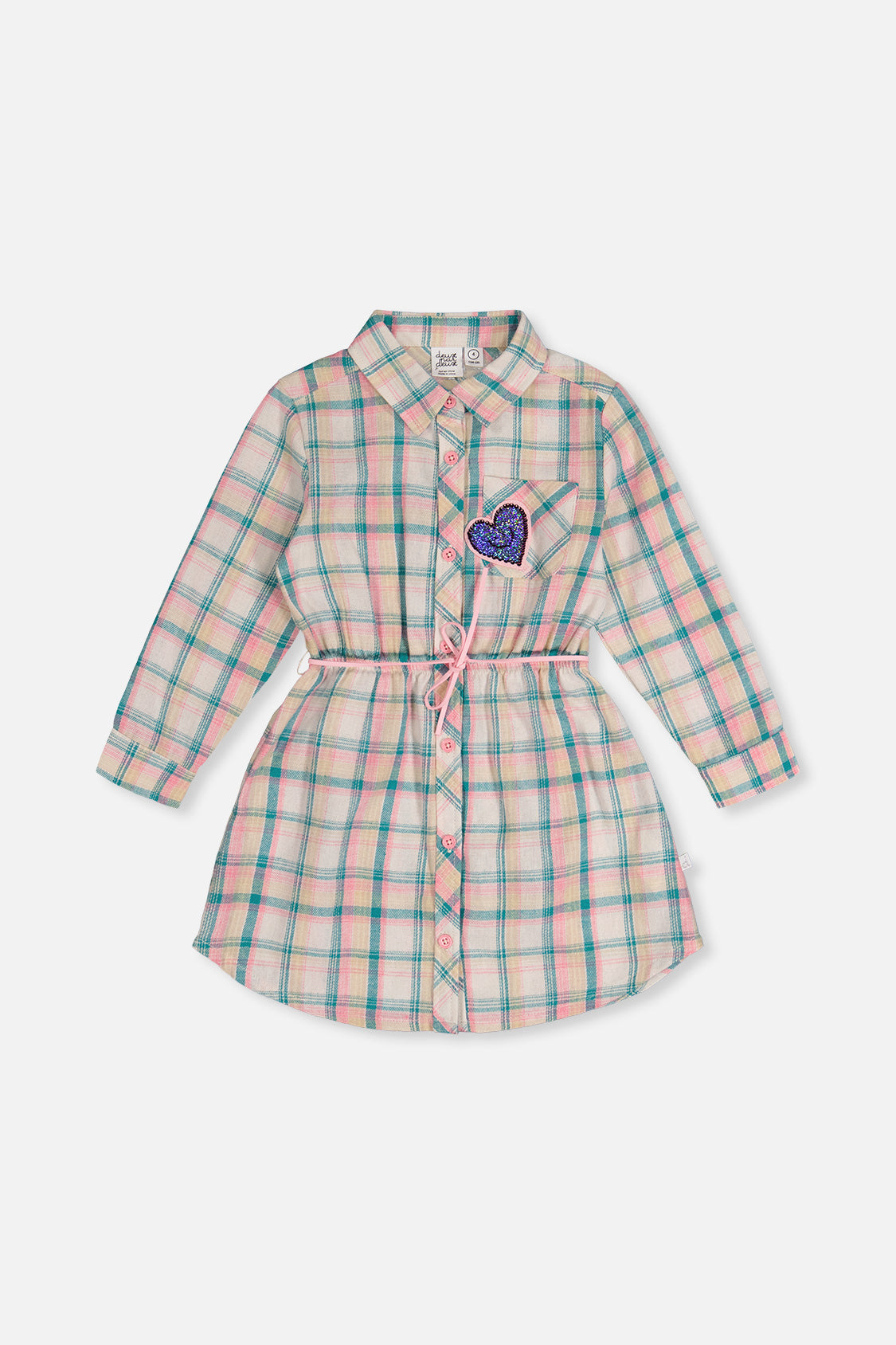 Shirt Dress With Belt Green And Pink Plaid-0