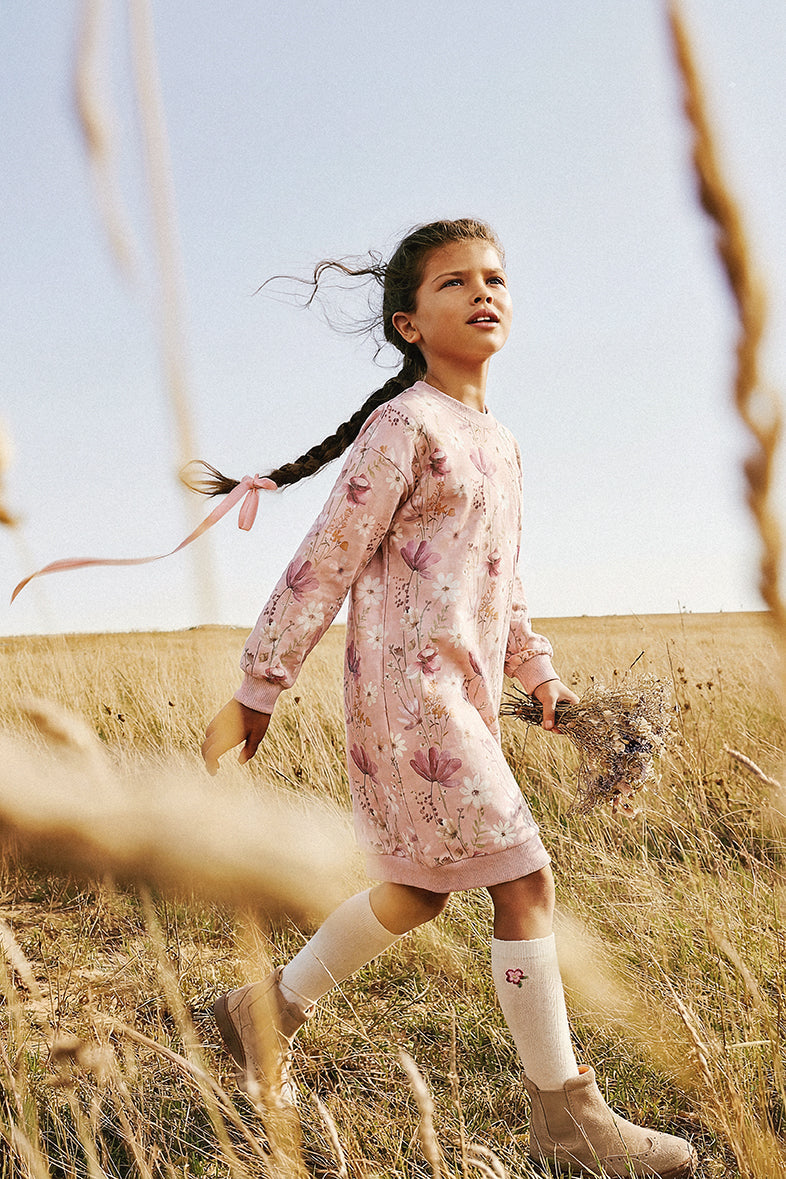Deux par Deux French Terry Dress Pink Printed Flowers