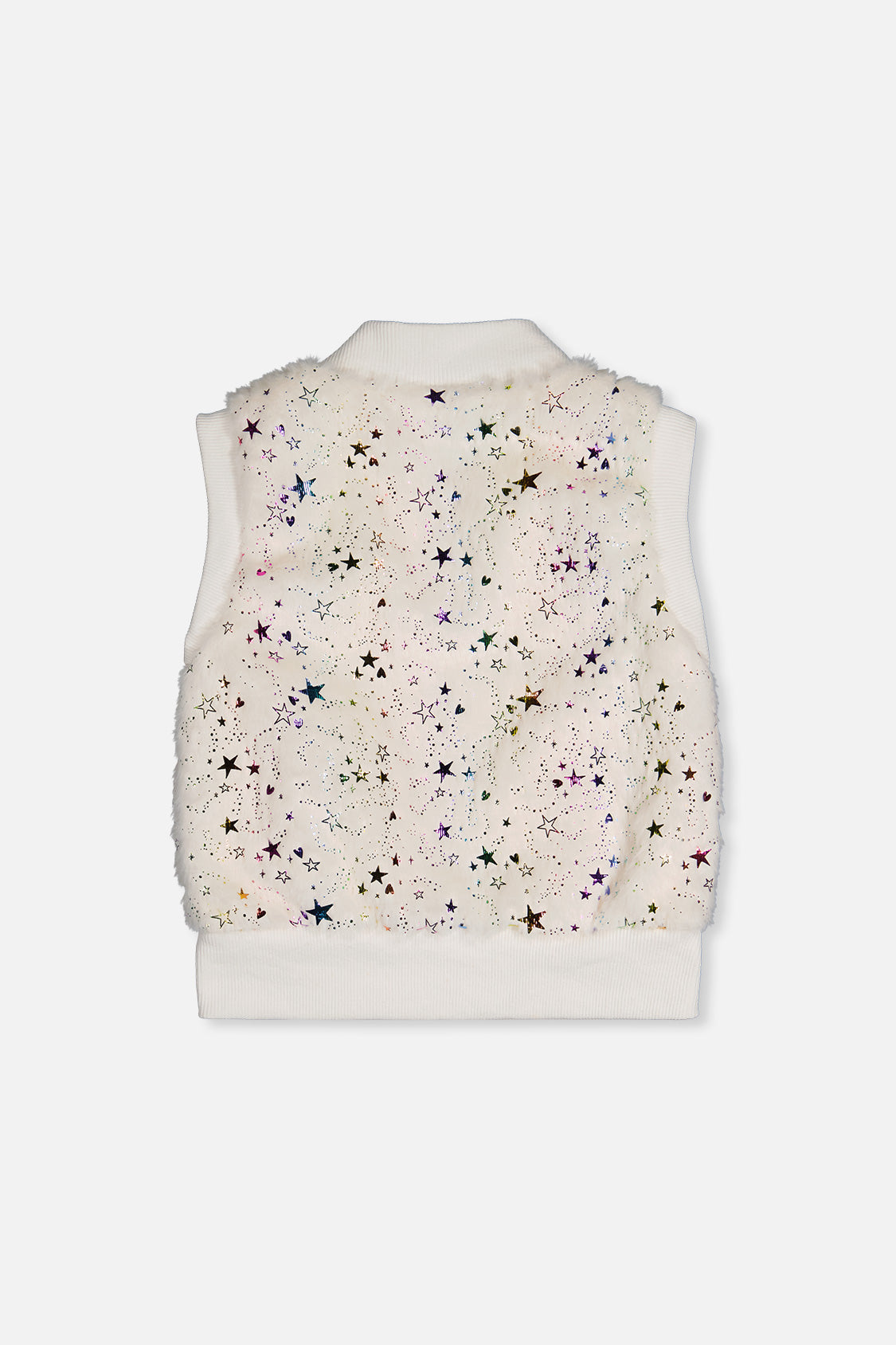 Deux par Deux multicolored star faux fur vest, back view