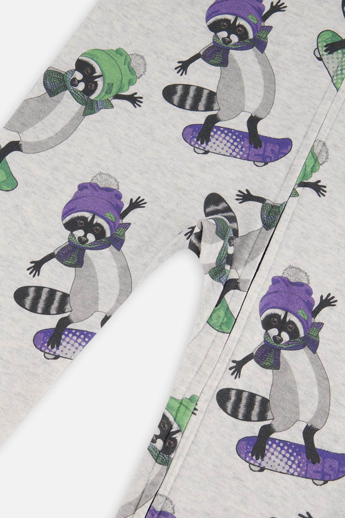 Baby Organic Cotton One Piece Pajama Beige Raccoon Print-2