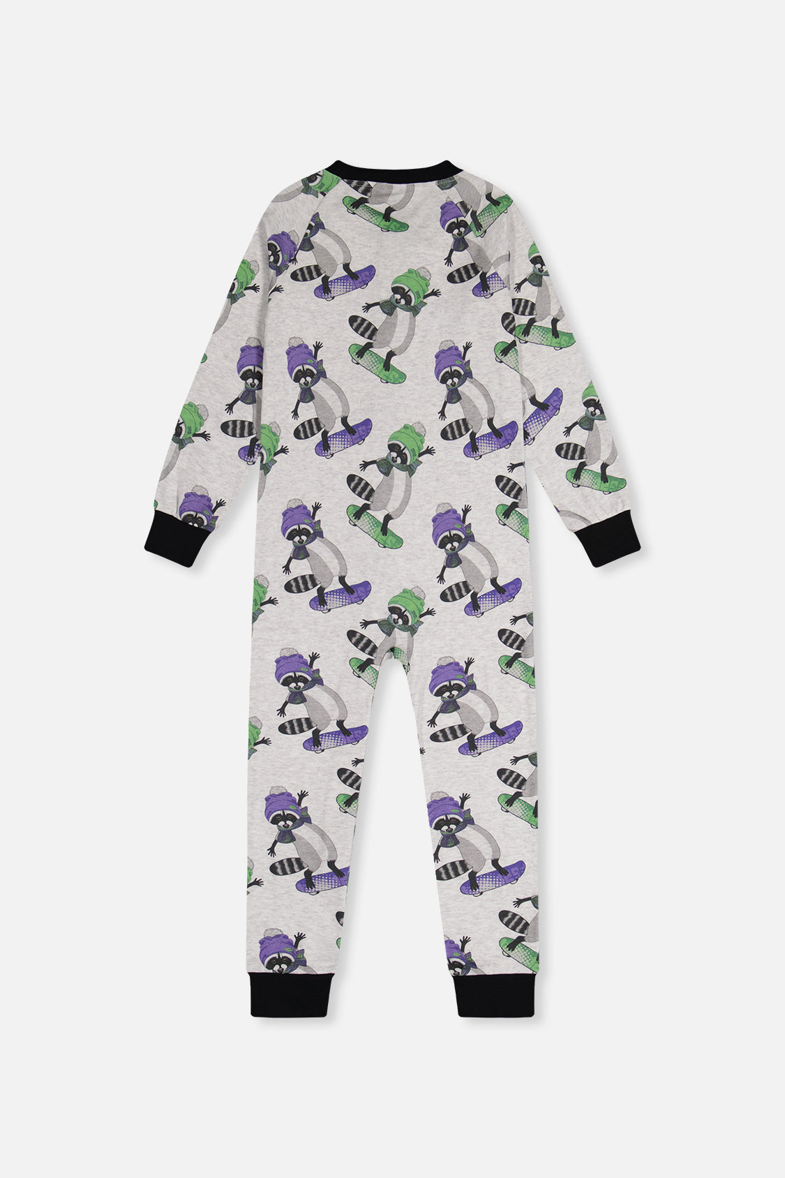 Organic Cotton One Piece Pajama Beige Raccoon Print-3