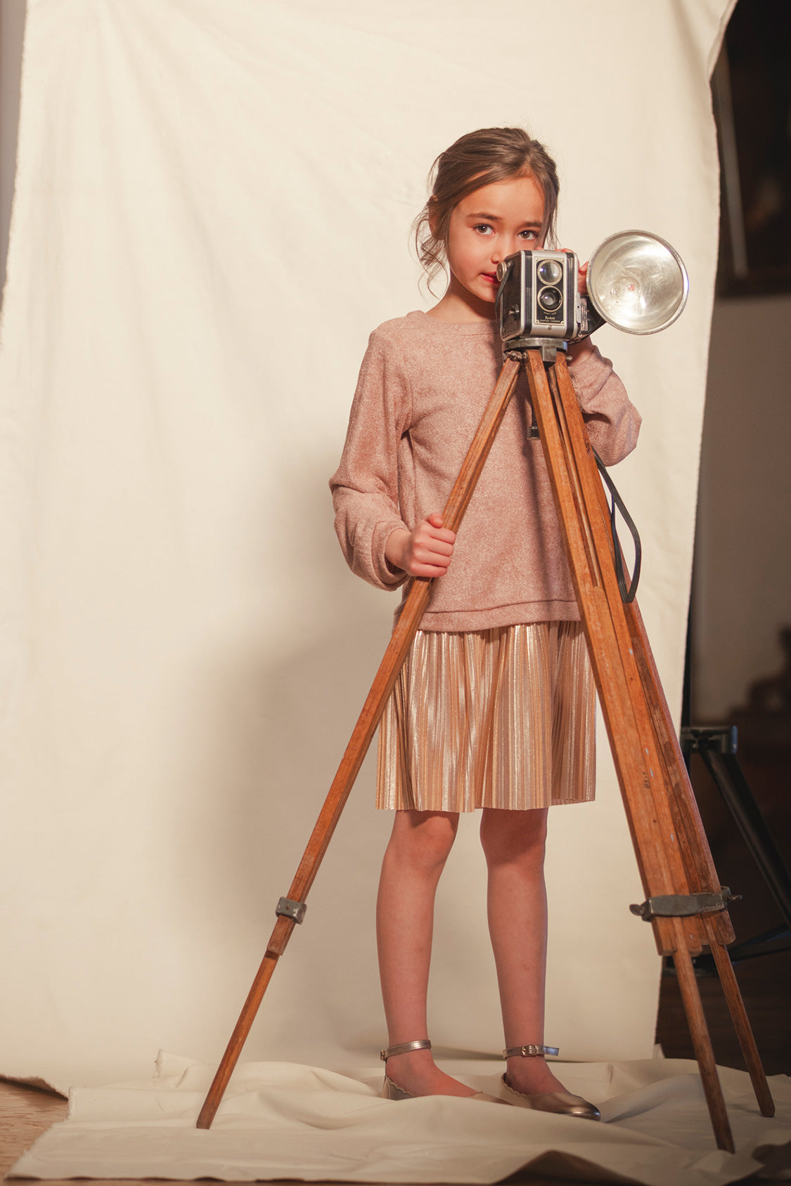 Bi-Material Dress Dusty Pink-1
