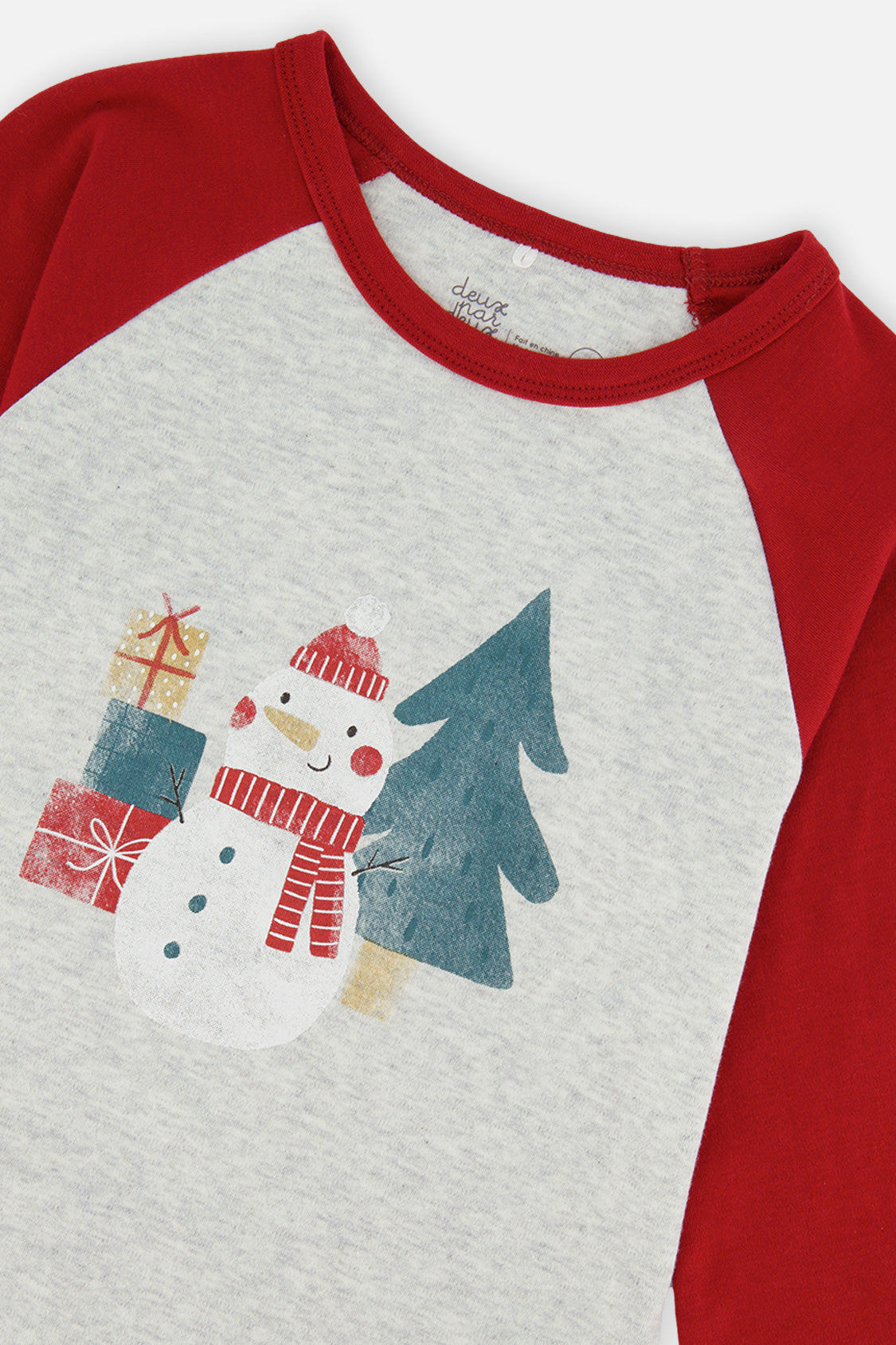 Organic Cotton Two Piece Christmas Pajama Set Beige Christmas Print-4