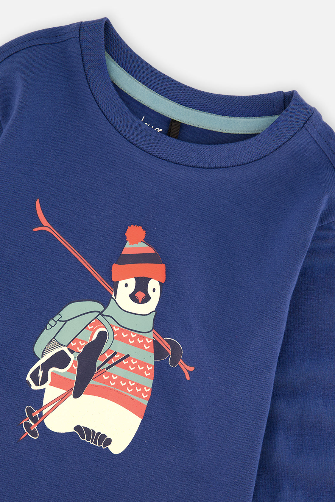 Deux par Deux blue penguin long-sleeve organic cotton t-shirt, product photo 3