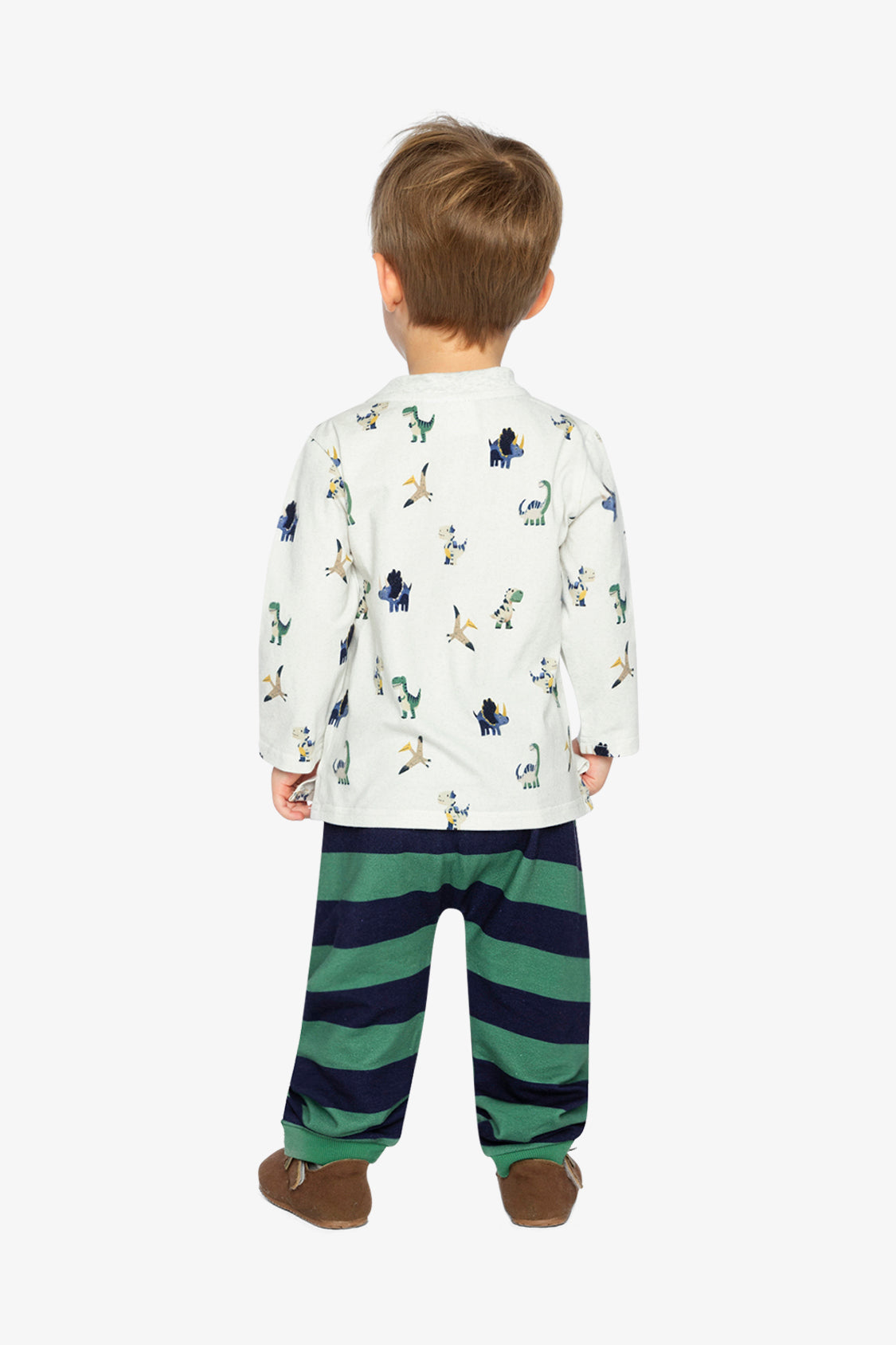 Cotton T-Shirt & Fleece Pant Set Beige Dinosaur Print-3