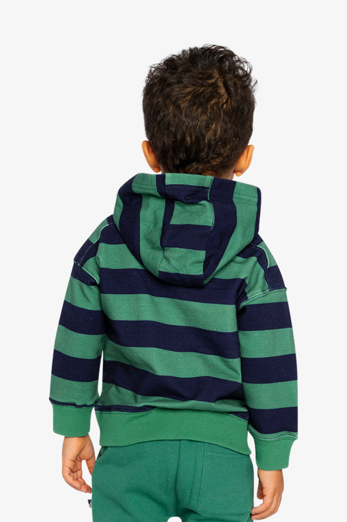 Baby Fleece Hoodie With Appliqué Blue Striped Green-4