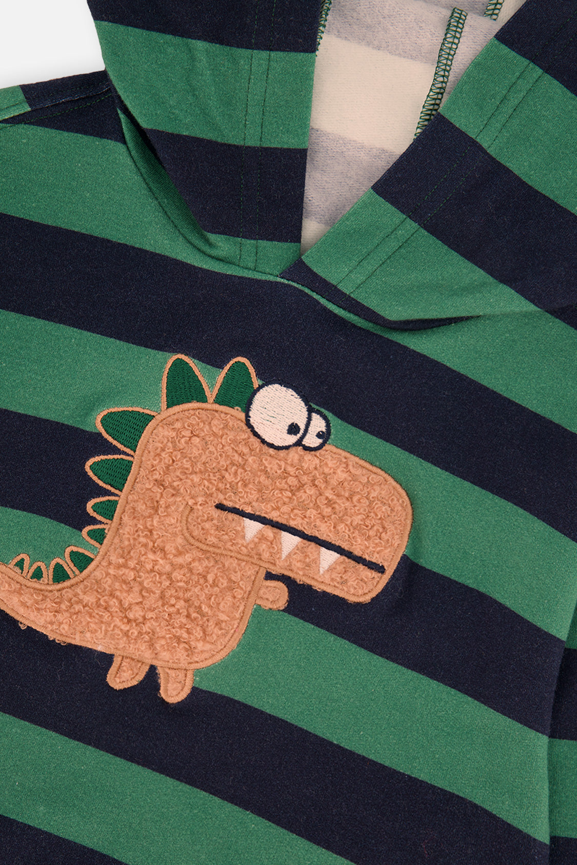 Deux par Deux Baby Fleece Hoodie With Appliqué Blue Striped Green