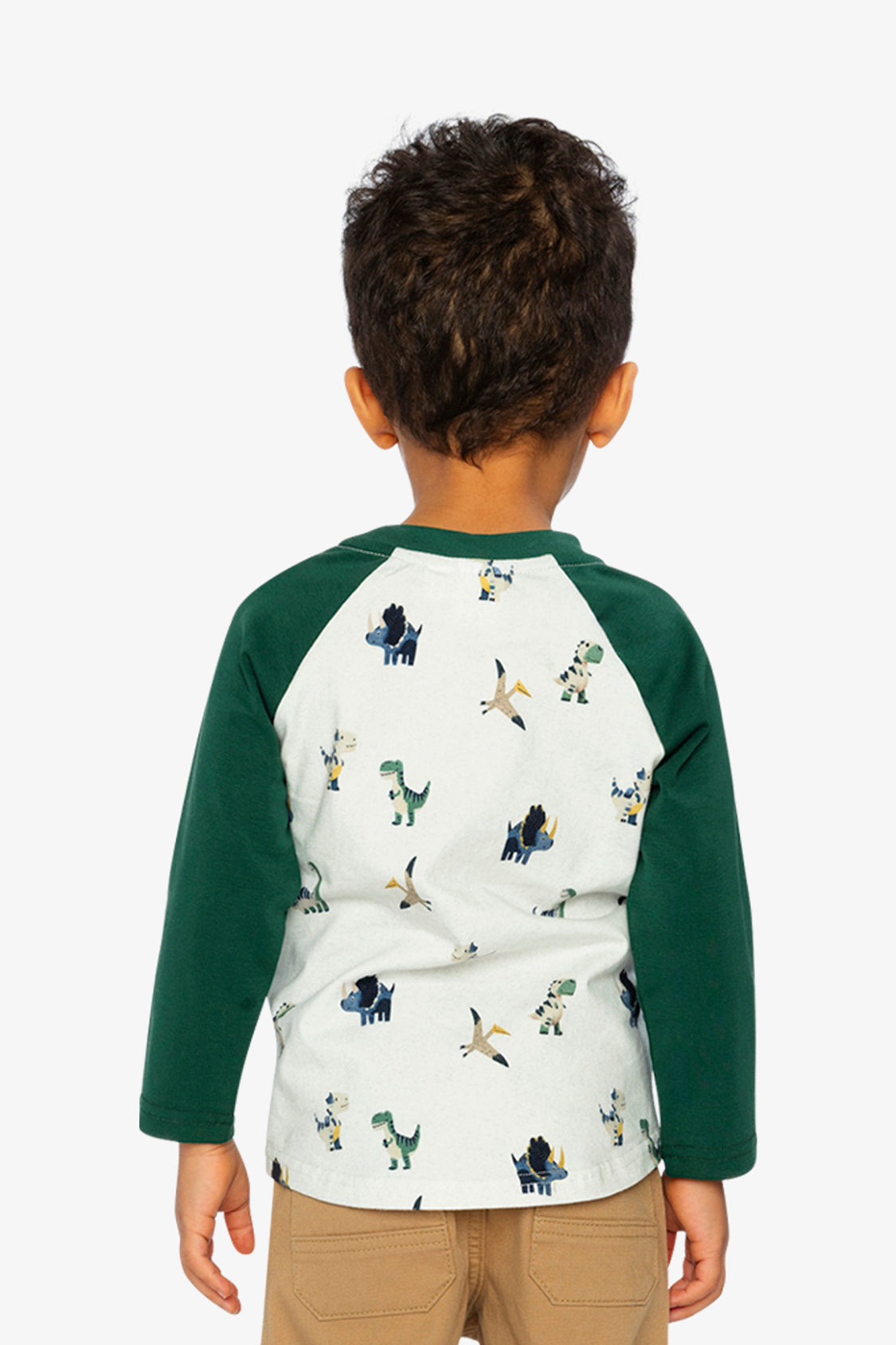 Long Sleeve Raglan T-Shirt Beige Dinosaur Print-3