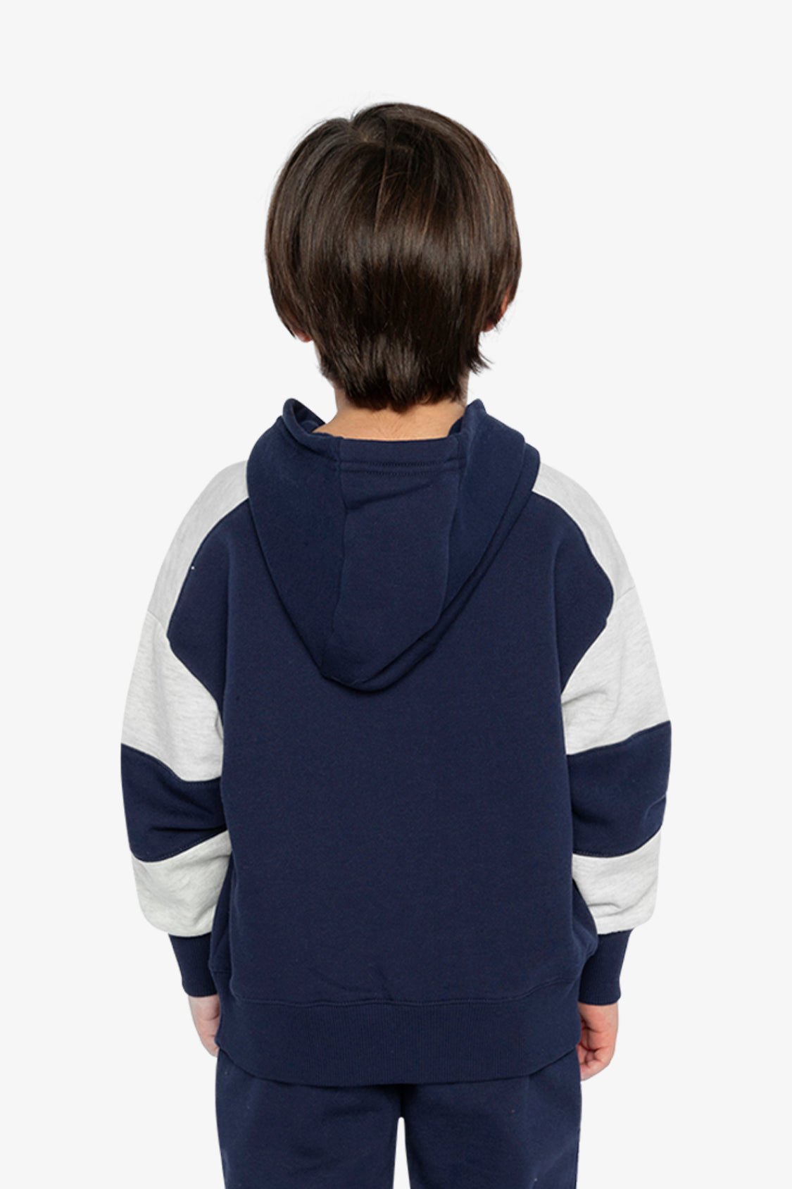 Hooded Striped Fleece Cardigan Dark Blue And Beige-3