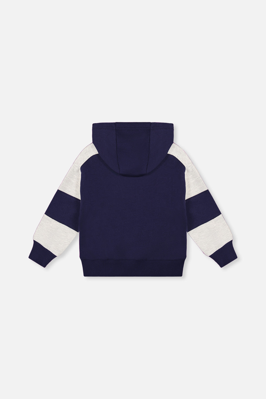Deux par Deux Hooded Striped Fleece Cardigan Dark Blue And Beige