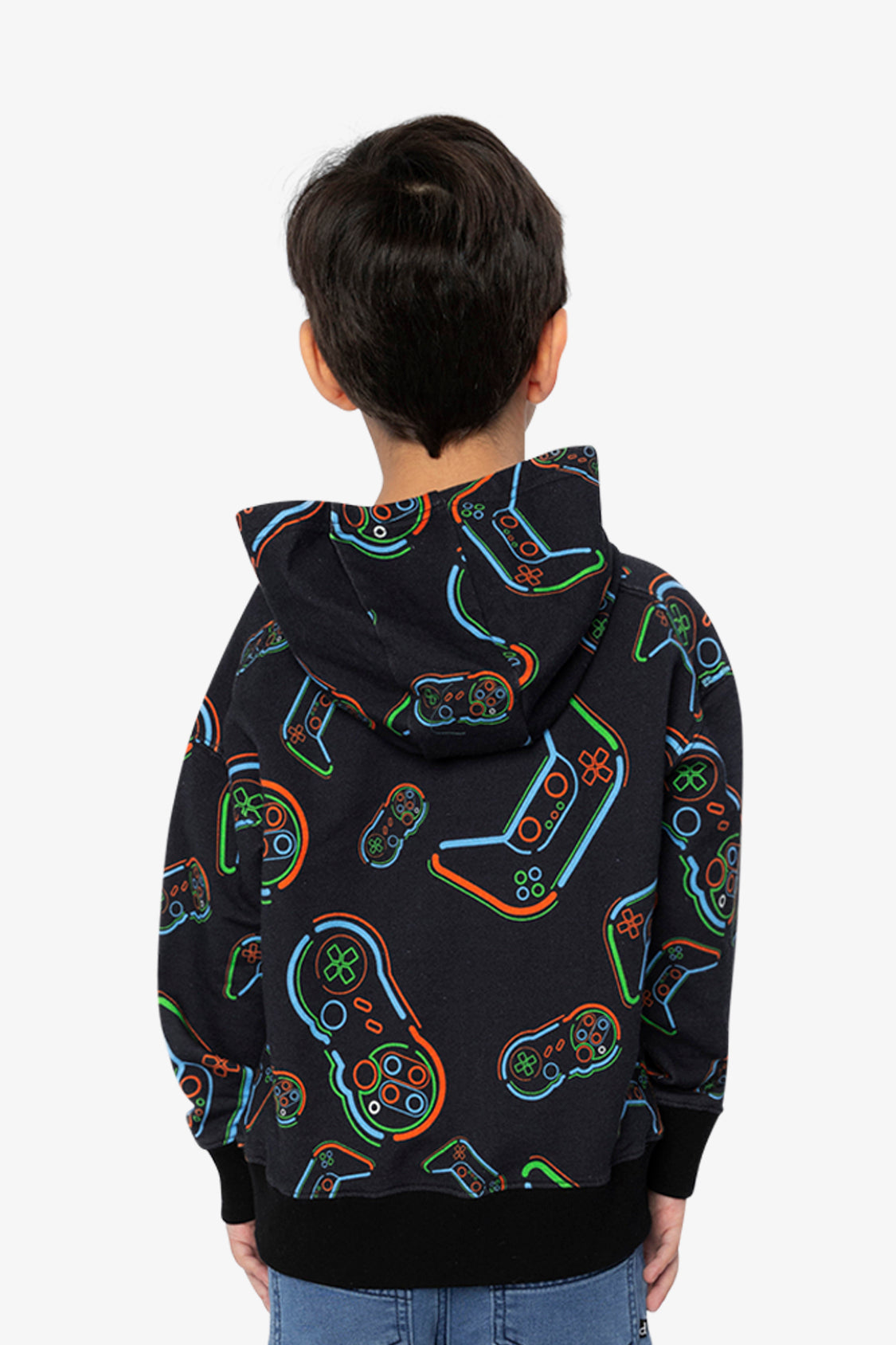 Fleece Hooded Sweatshirt Black Printed Controller-3