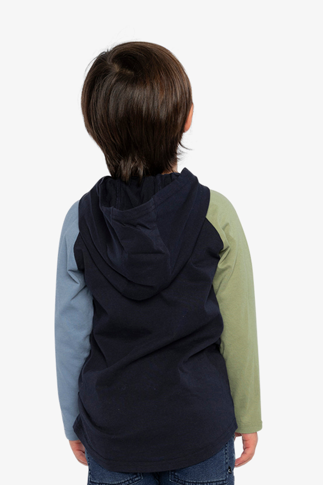 Raglan Hooded T-Shirt Dark Blue And Green-3