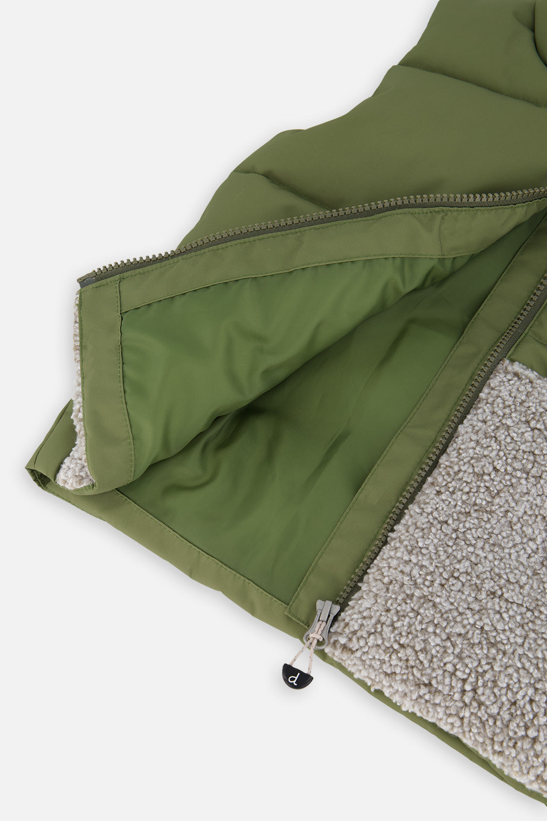 Deux par Deux boys' sleeveless mid-season vest in olive green, back view