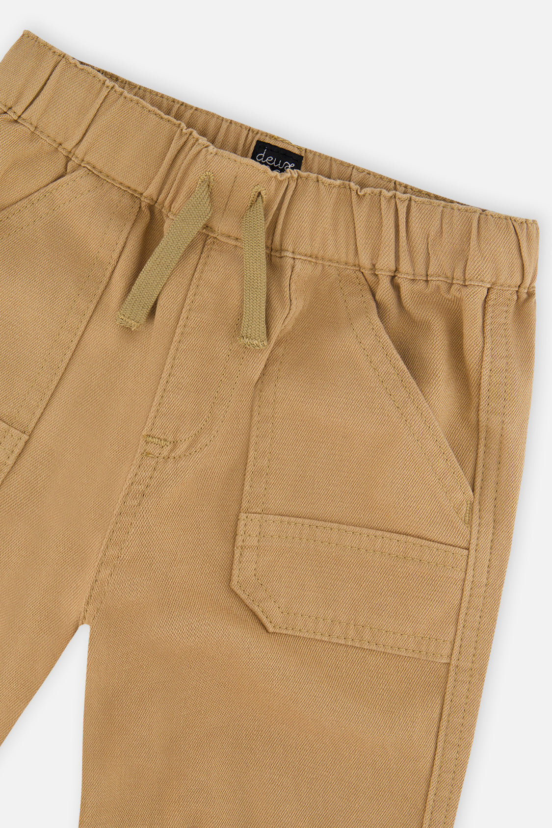 Deux par Deux baby boy stretch canvas jogger pants in beige, view 3