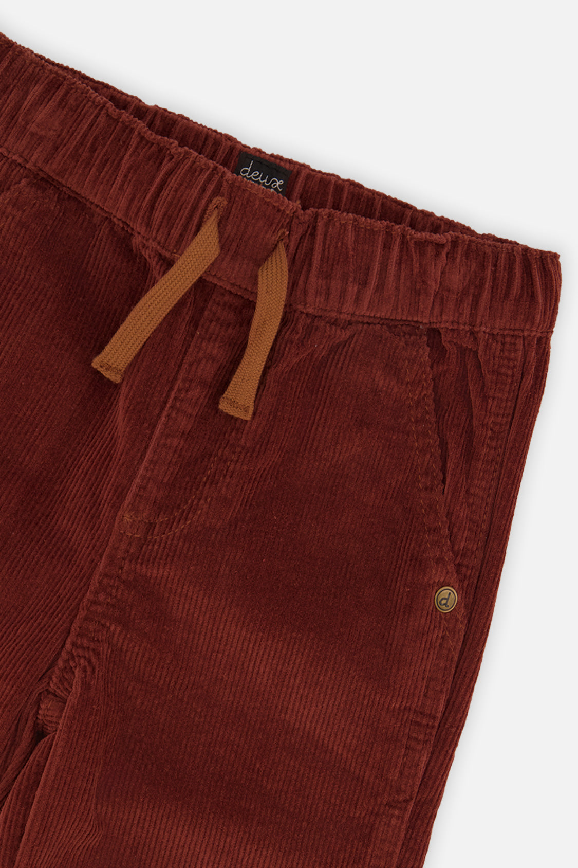 Deux par Deux boys' stretch corduroy pants with cargo pocket in reddish-brown, view 6