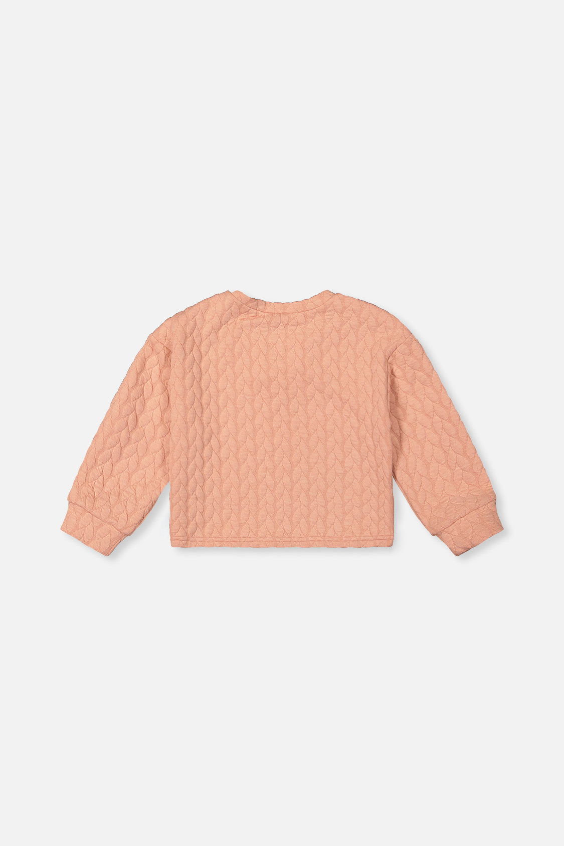 Deux par Deux peach-pink cropped quilted pullover, flat lay back view