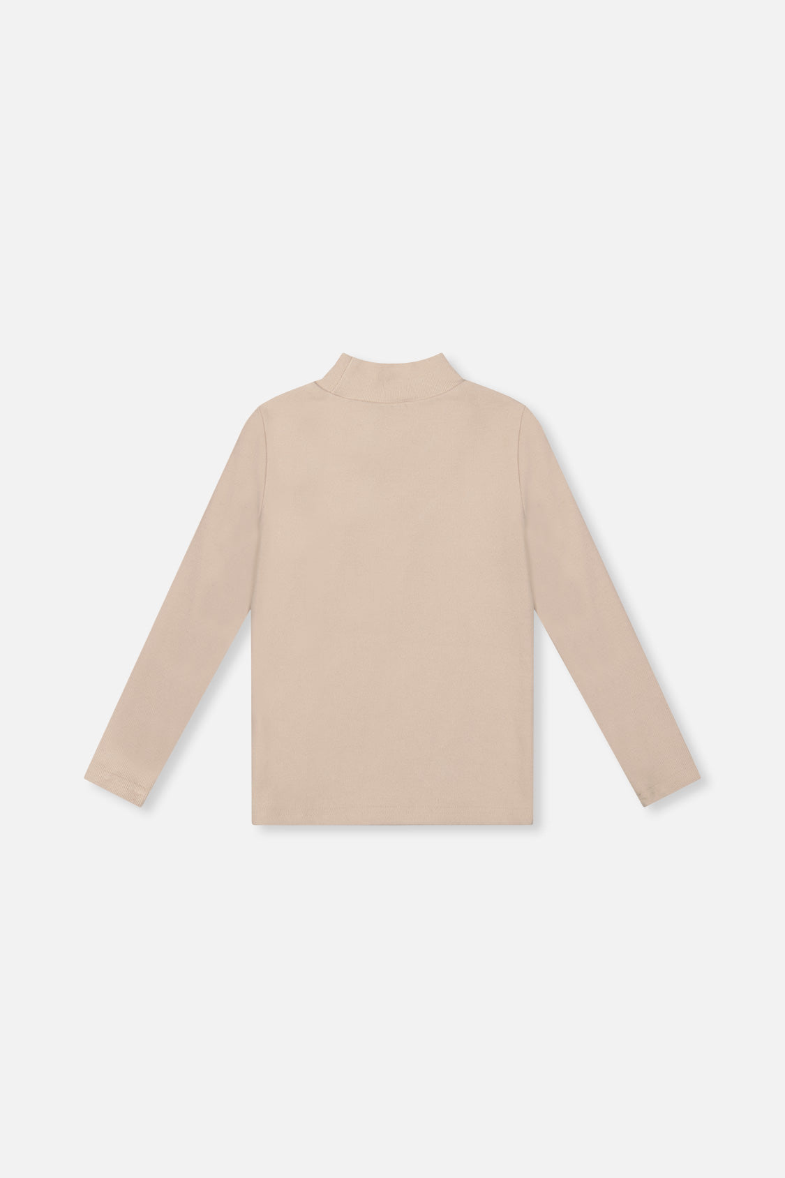 Deux par Deux beige brushed rib mock neck top for girls, back view