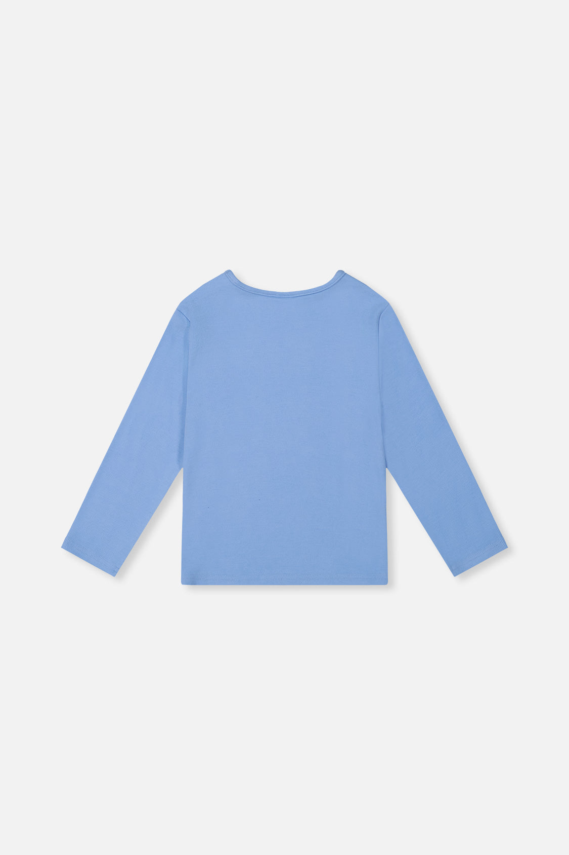 Deux par Deux girls' brushed rib crew neck top in pale blue, back view