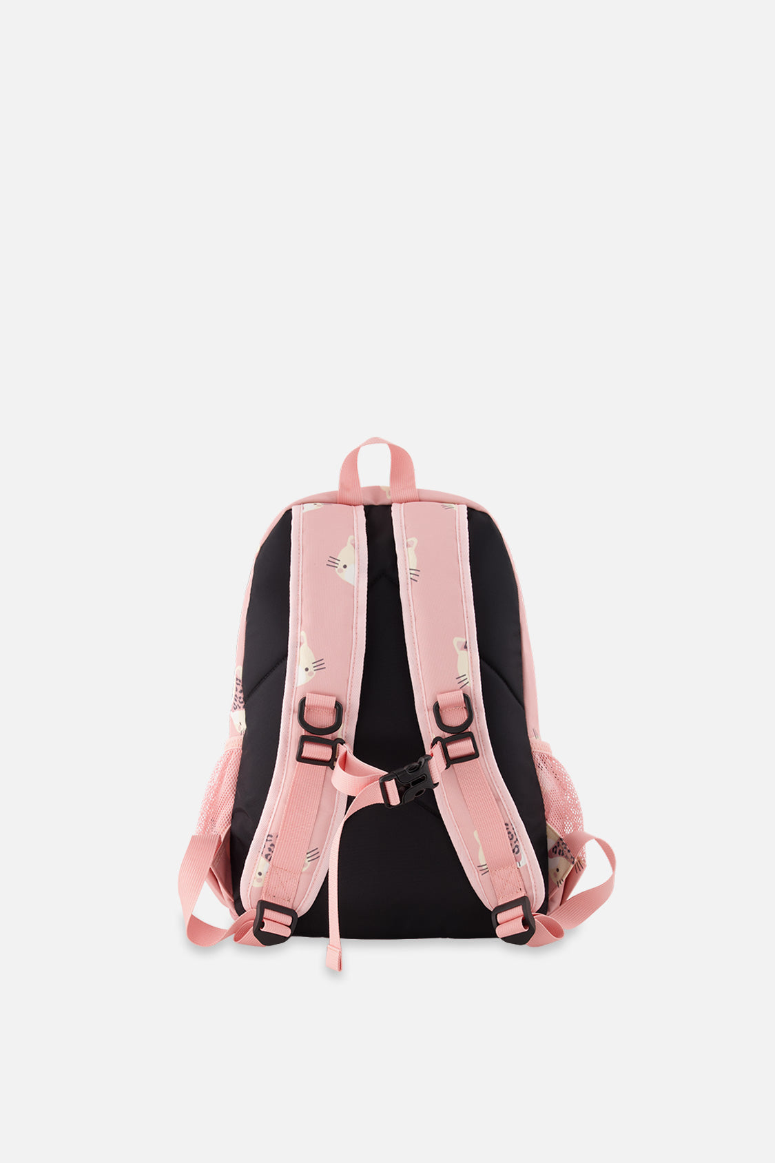 Back view of Pink leopard preschool backpack showing padded adjustable shoulder straps.