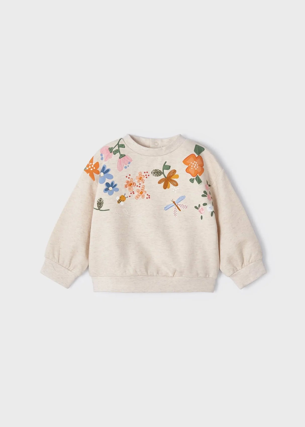 Mayoral baby girl Lino floral sweatshirt with long sleeves and colorful embroidery.